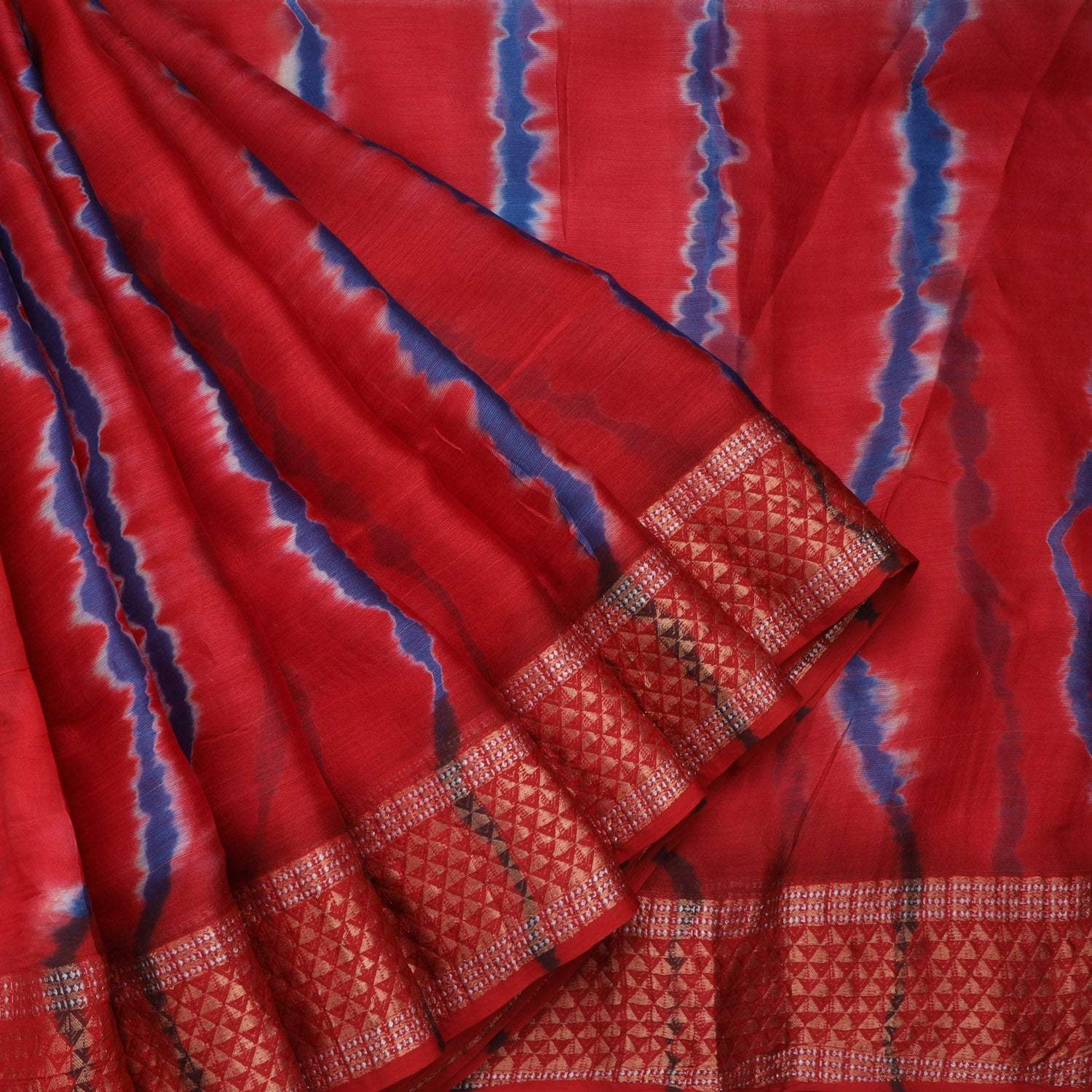 Brick Red Maheshwari Silk Tie & Dye Printed Saree - Singhania's