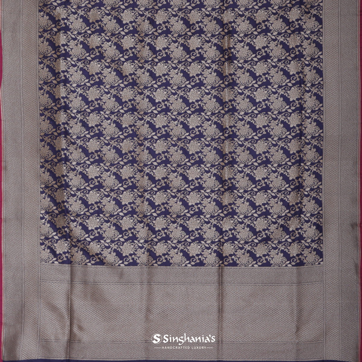 Russian Violet Banarasi Silk Saree With Floral Jaal Weaving