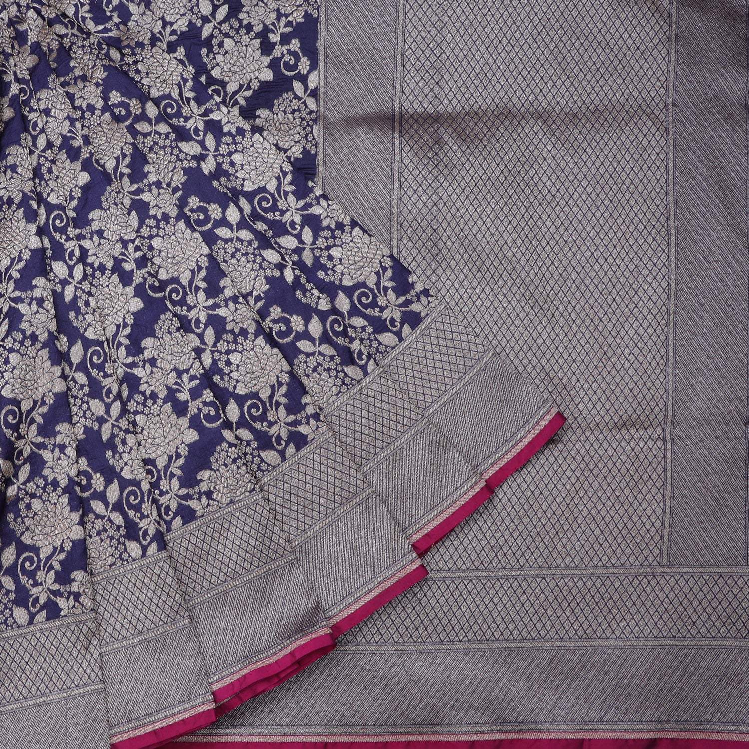 Navy Blue Banarasi Silk Saree - Singhania's