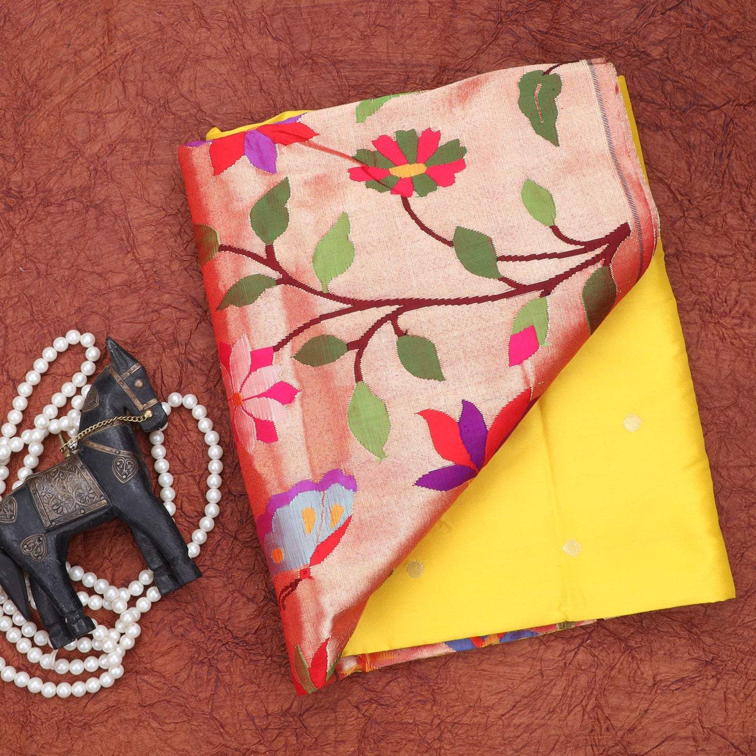 Bright Yellow Paithani Silk Handloom Saree - Singhania's