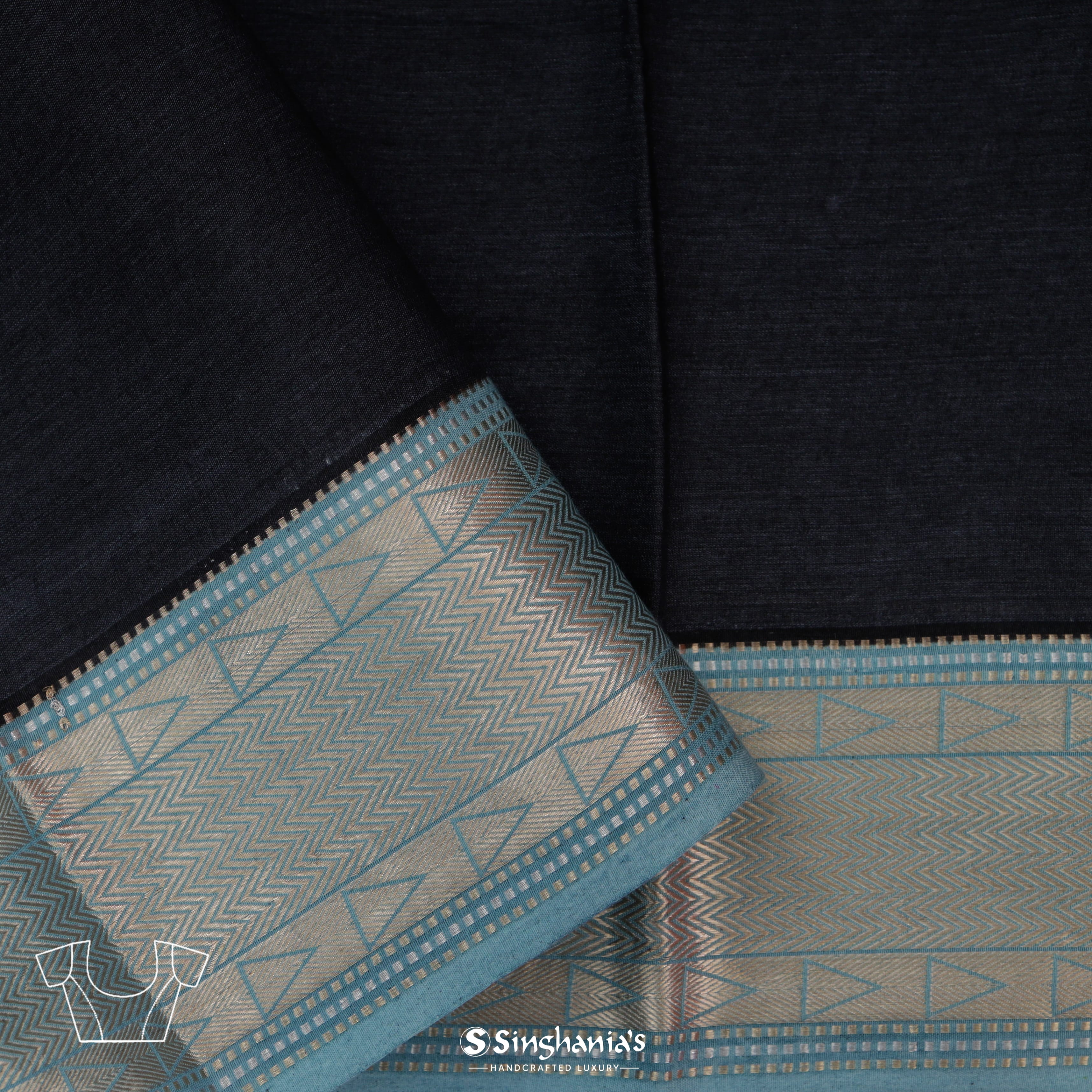 Black Denim Cotton Printed Saree With Floral Jaal Design