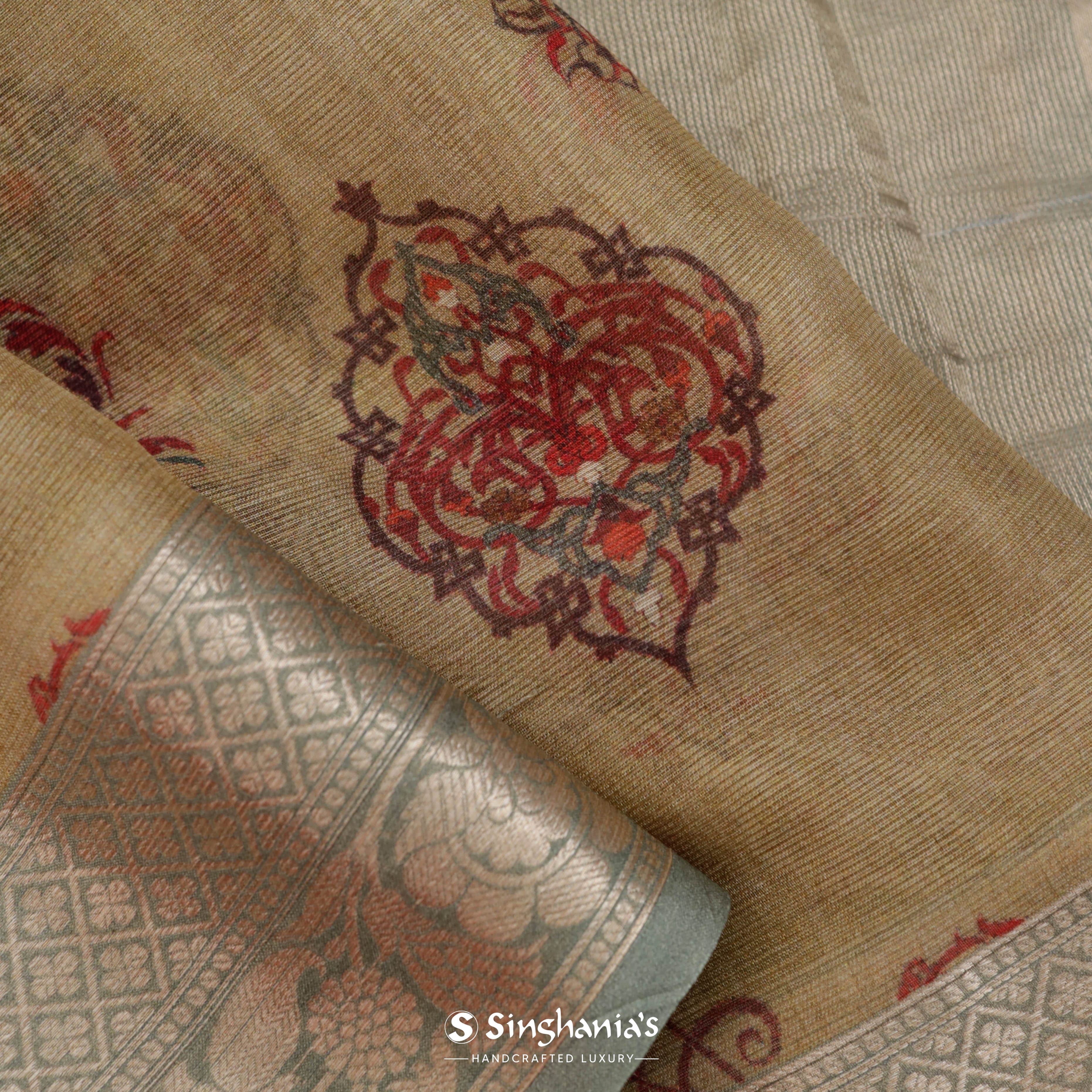 Laguna Yellow Maheshwari Printed Silk Saree With Floral Buttas