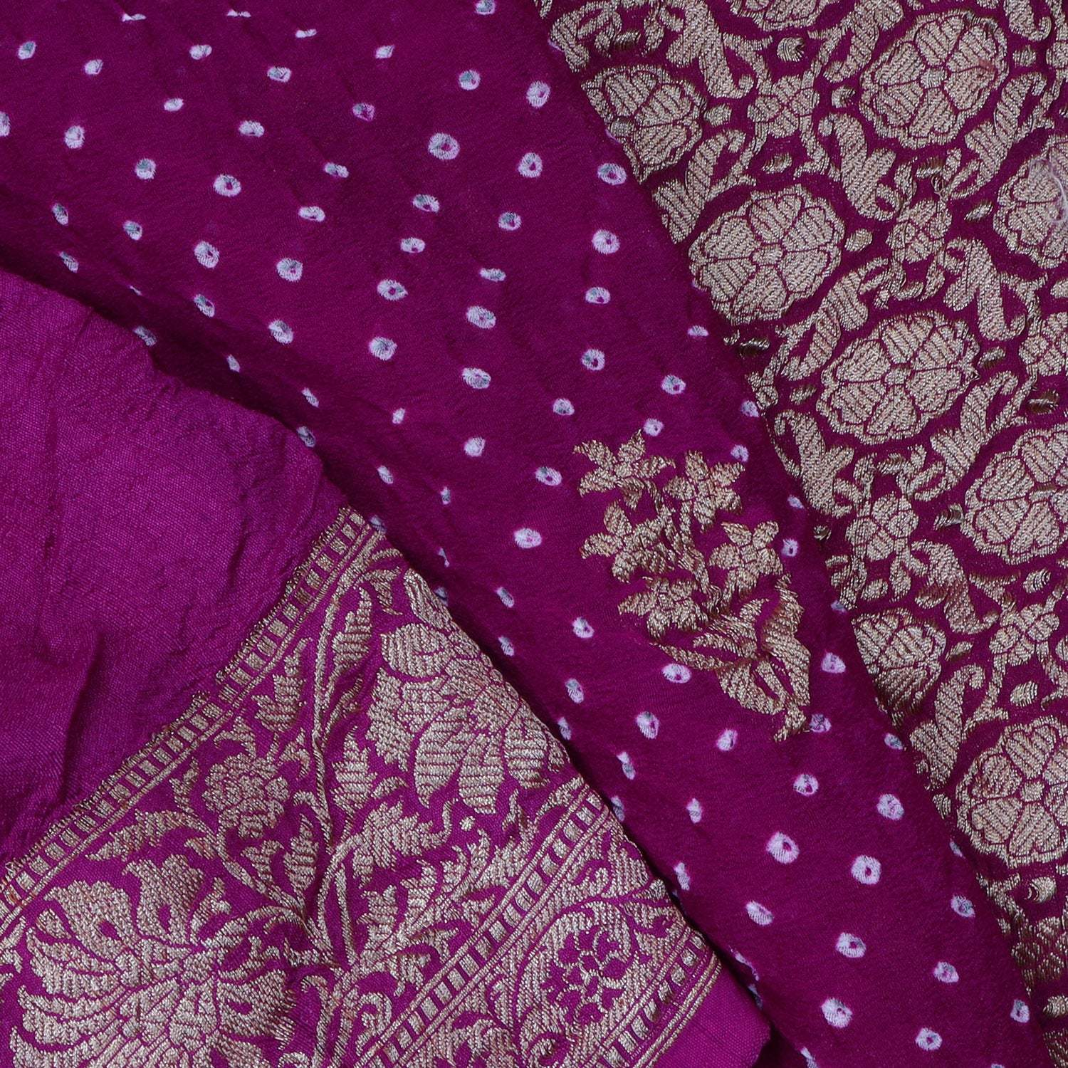 Magenta Pink Georgette Bandhani Silk Handloom Saree - Singhania's