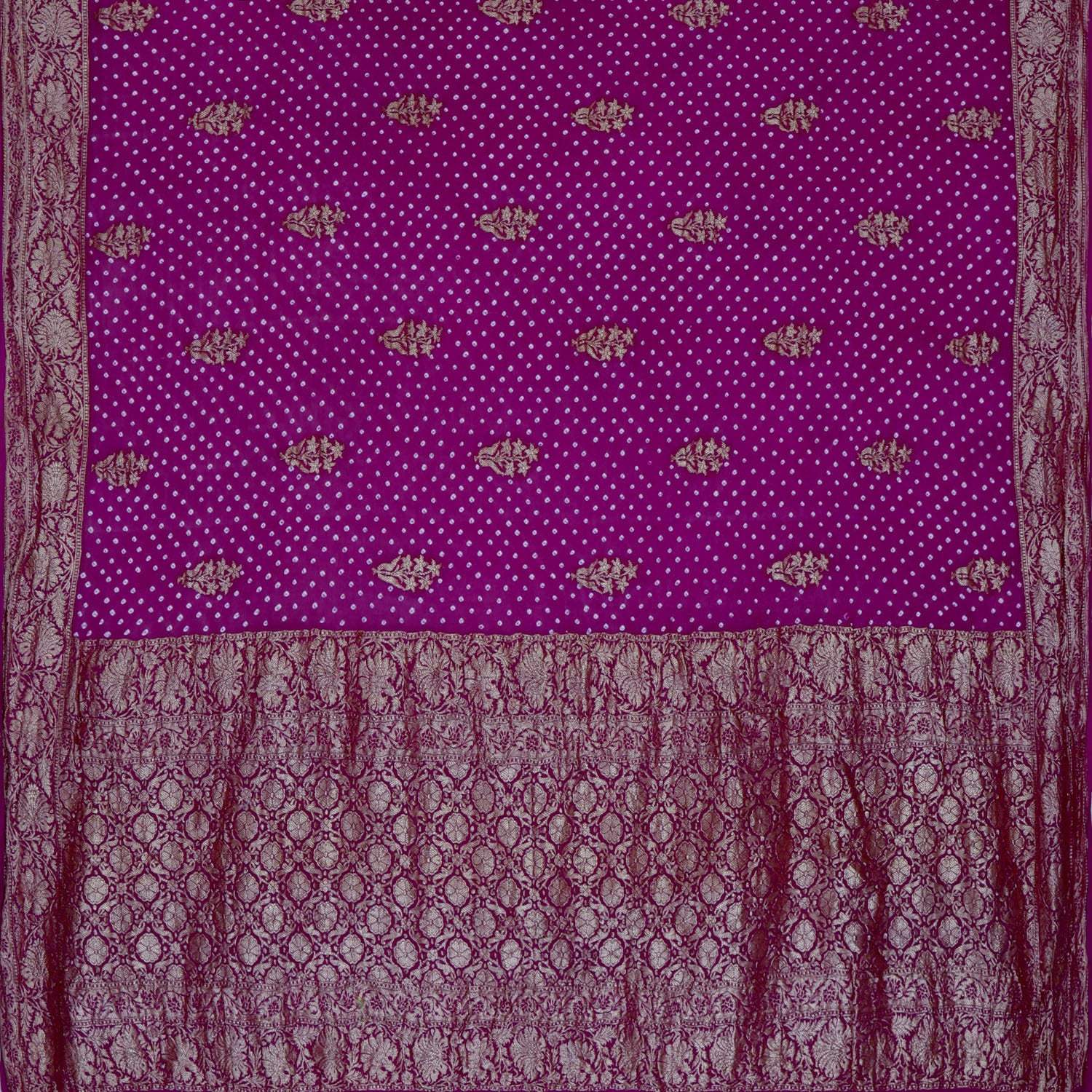 Magenta Pink Georgette Bandhani Silk Handloom Saree - Singhania's