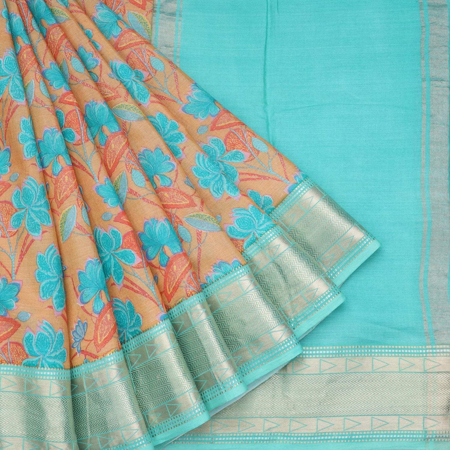 Pale Orange Chanderi Printed Saree - Singhania's