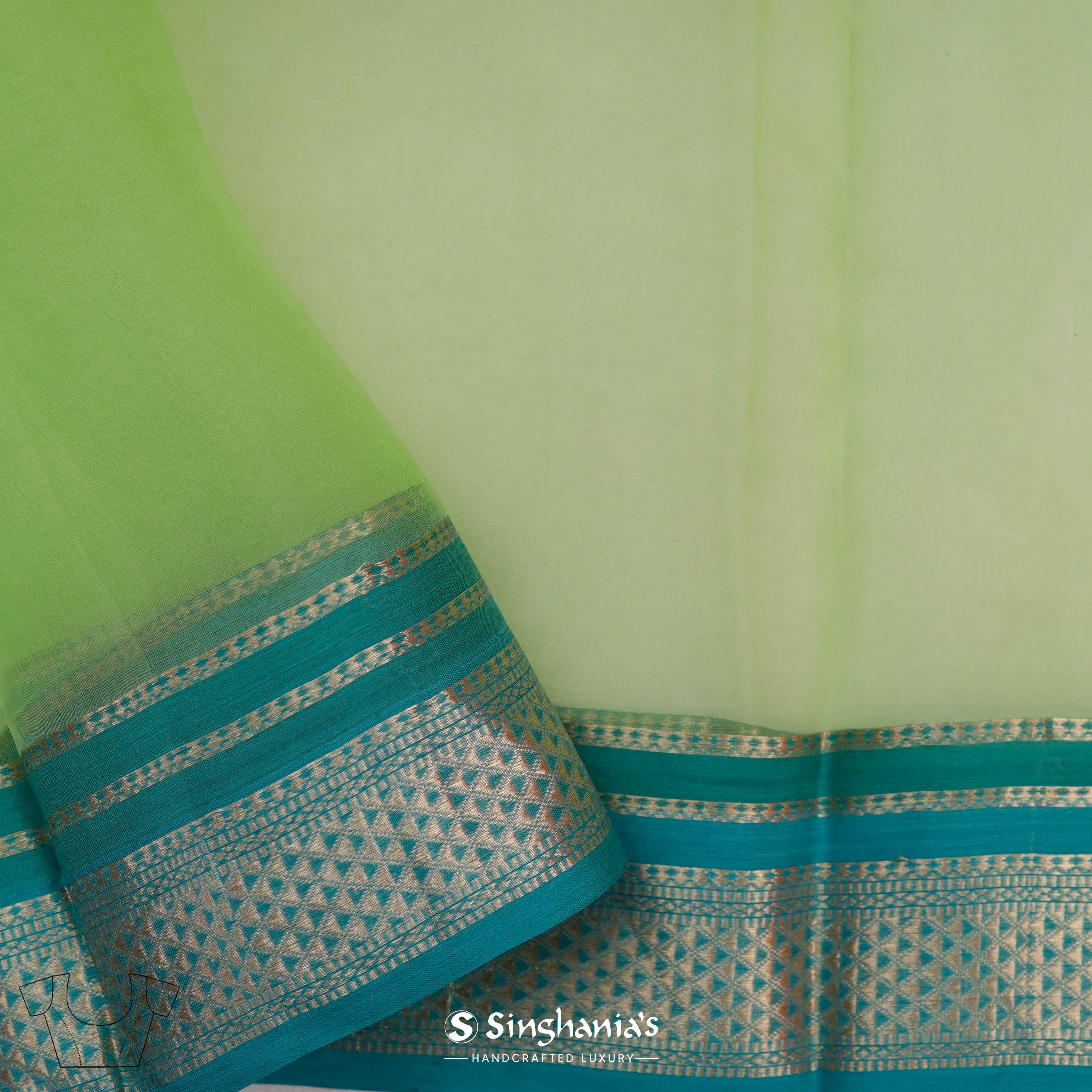 Parrot Green Maheshwari Printed Saree With Floral Buttas
