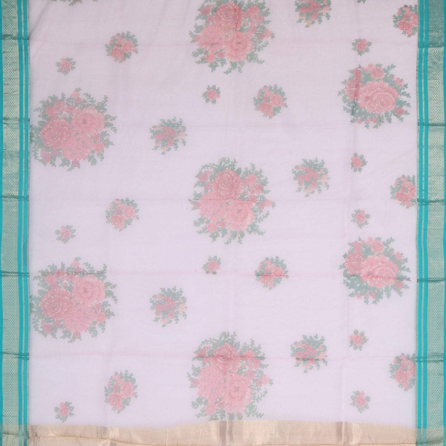 Baby Pink Organza Floral Printed Saree - Singhania's