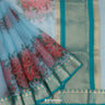 Arctic Blue Organza Printed Saree With Floral Pattern