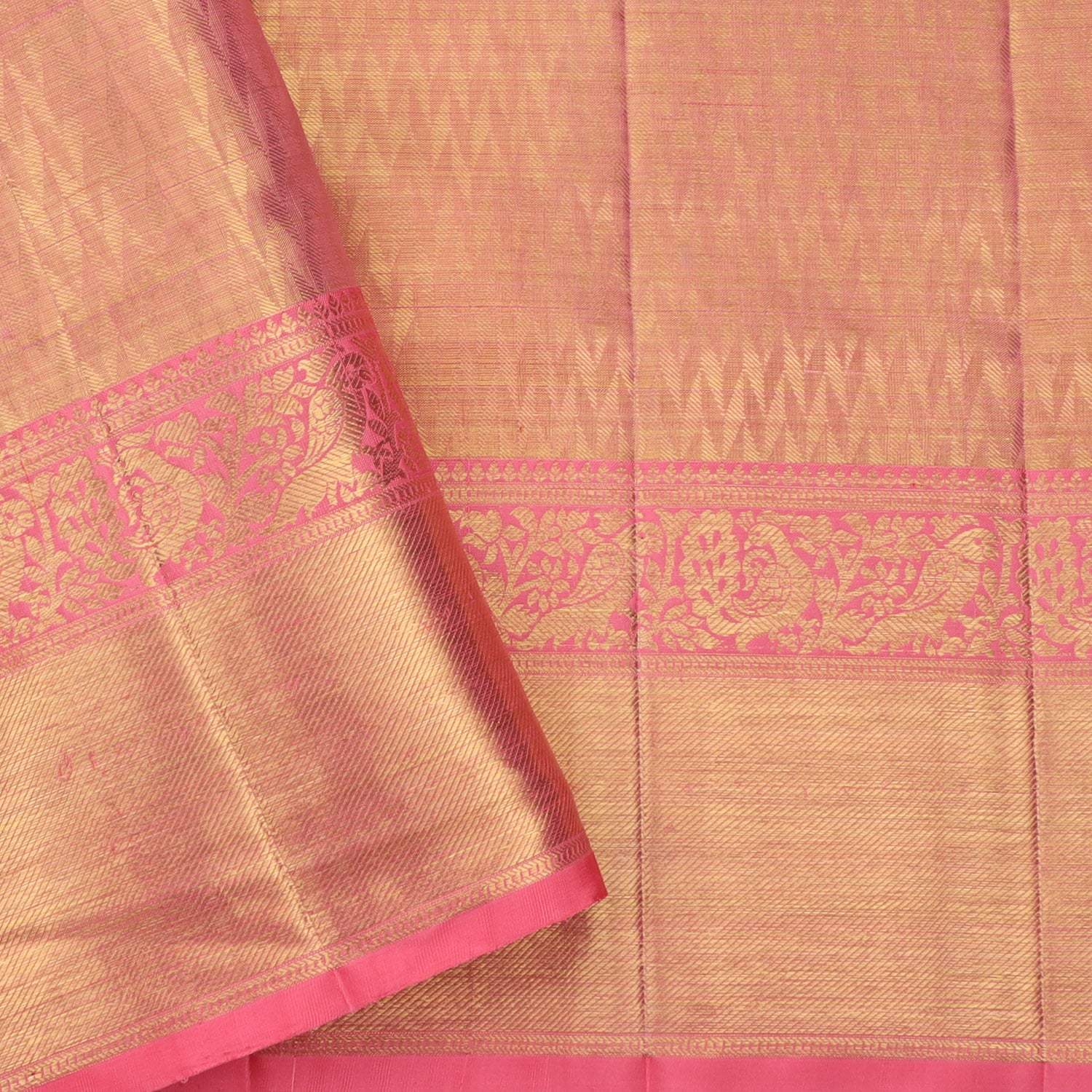 Light Gold Tissue Kanjivaram Silk Saree With Floral Pattern - Singhania's