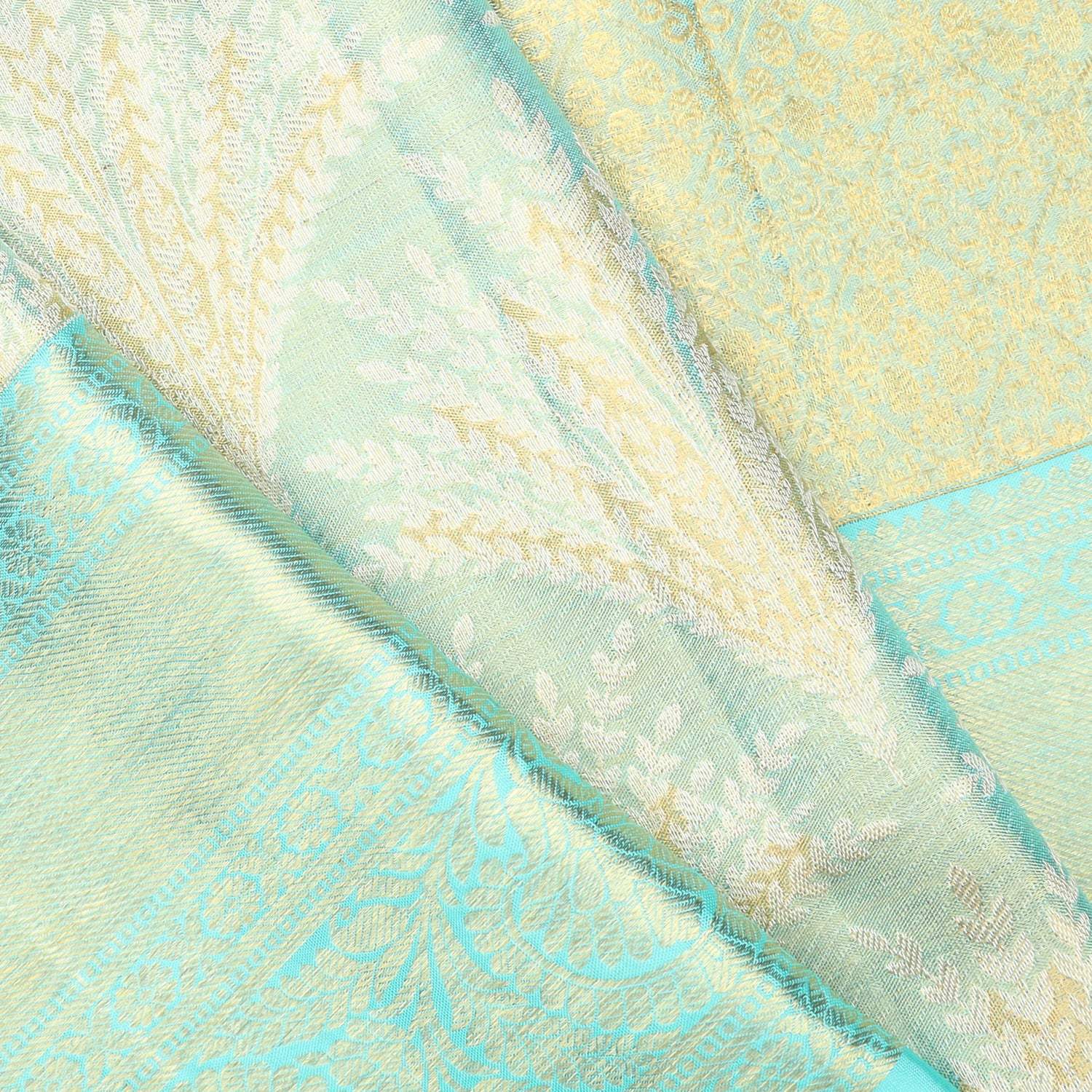 Light Blue Tissue Kanjivaram Silk Saree With Floral Motifs - Singhania's