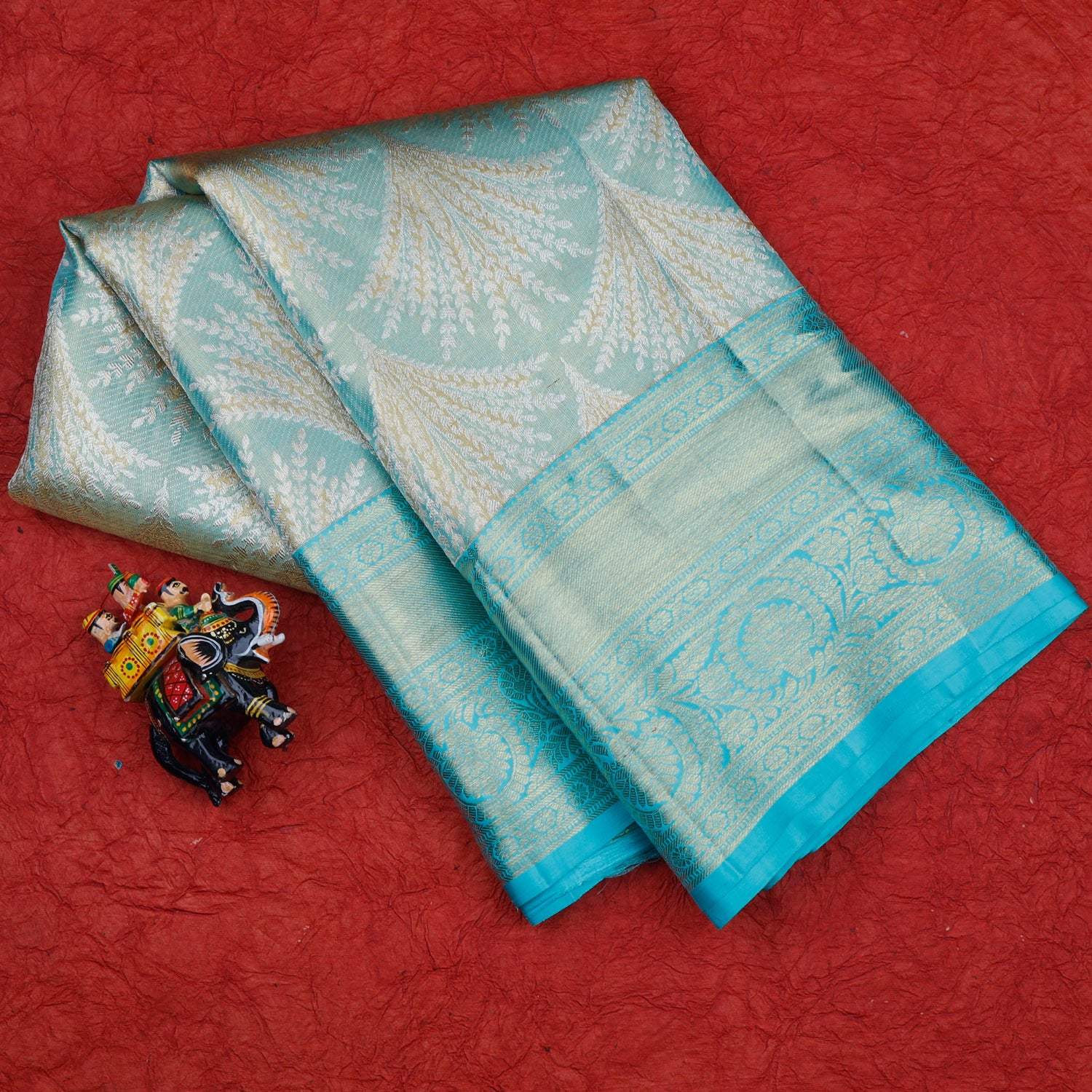Light Blue Tissue Kanjivaram Silk Saree With Floral Motifs - Singhania's