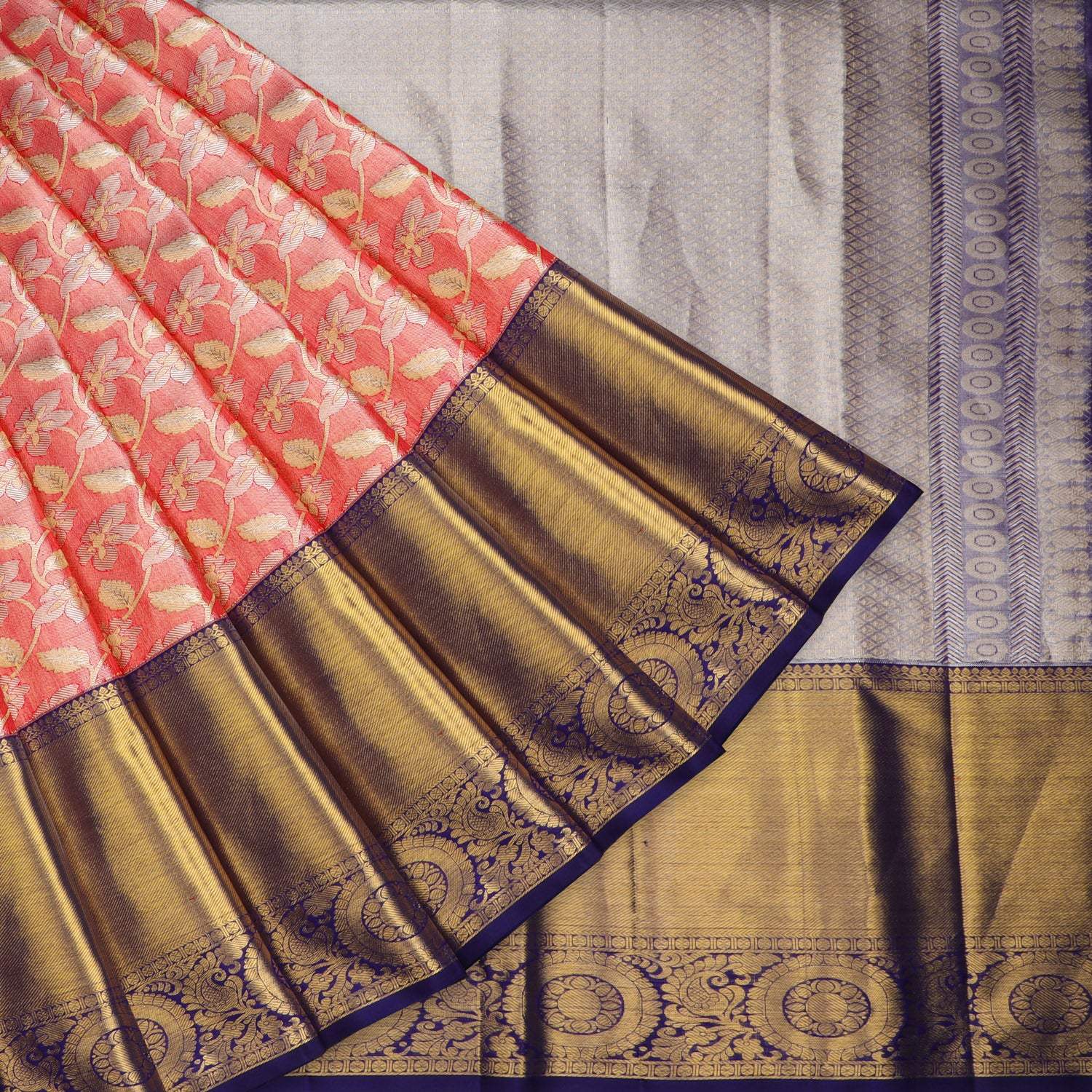 Red Kanjivaram Silk Saree With Floral Pattern - Singhania's