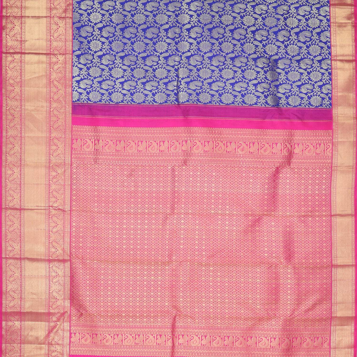 Bright Blue Kanjivaram Silk Saree - Singhania's