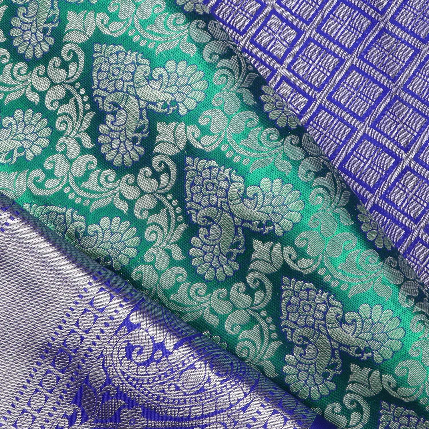 Emerald Green Kanjivaram Silk Saree With Floral Pattern - Singhania's