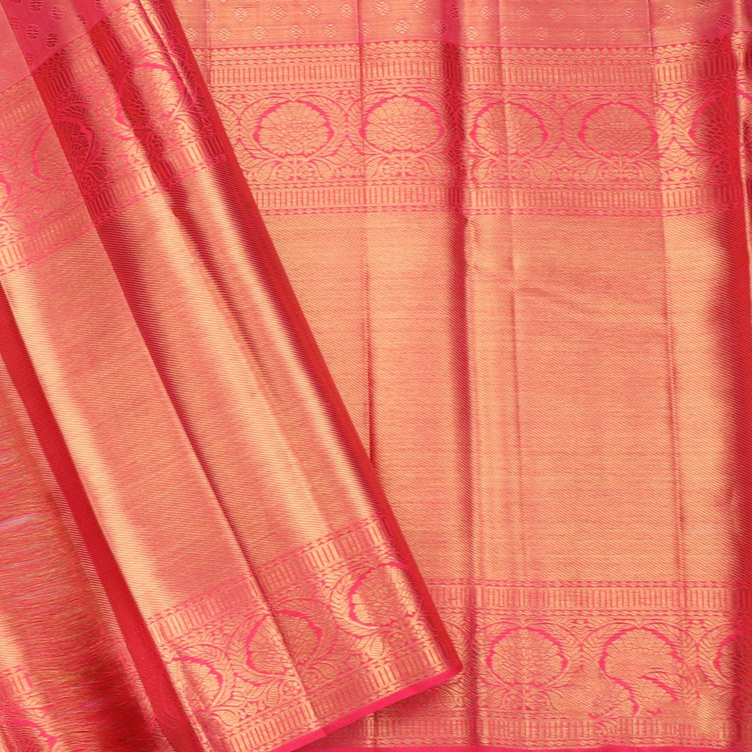 Pink Tissue Kanjivaram Silk Saree With Floral Pattern - Singhania's