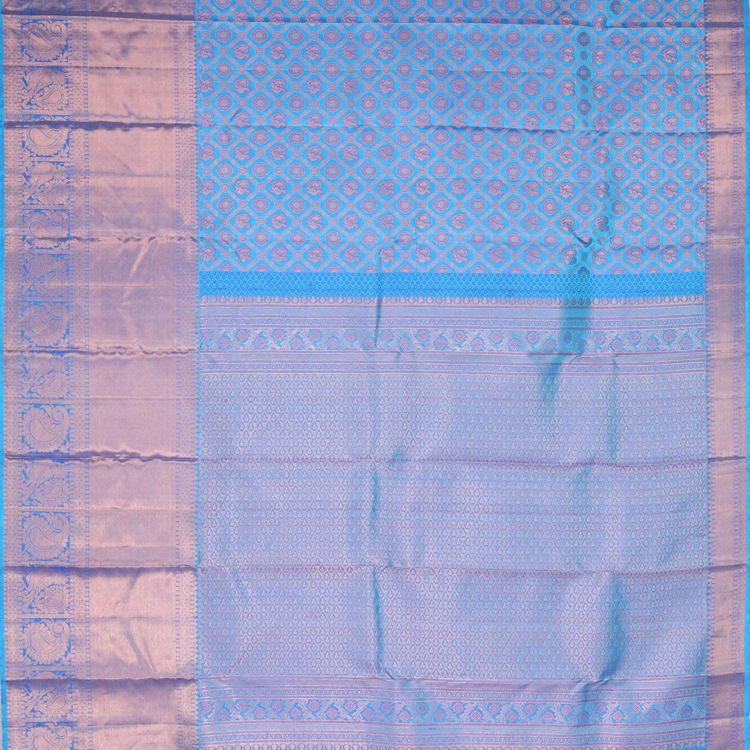 Vibrant Blue Kanjivaram Silk Saree With Copper Zari - Singhania's