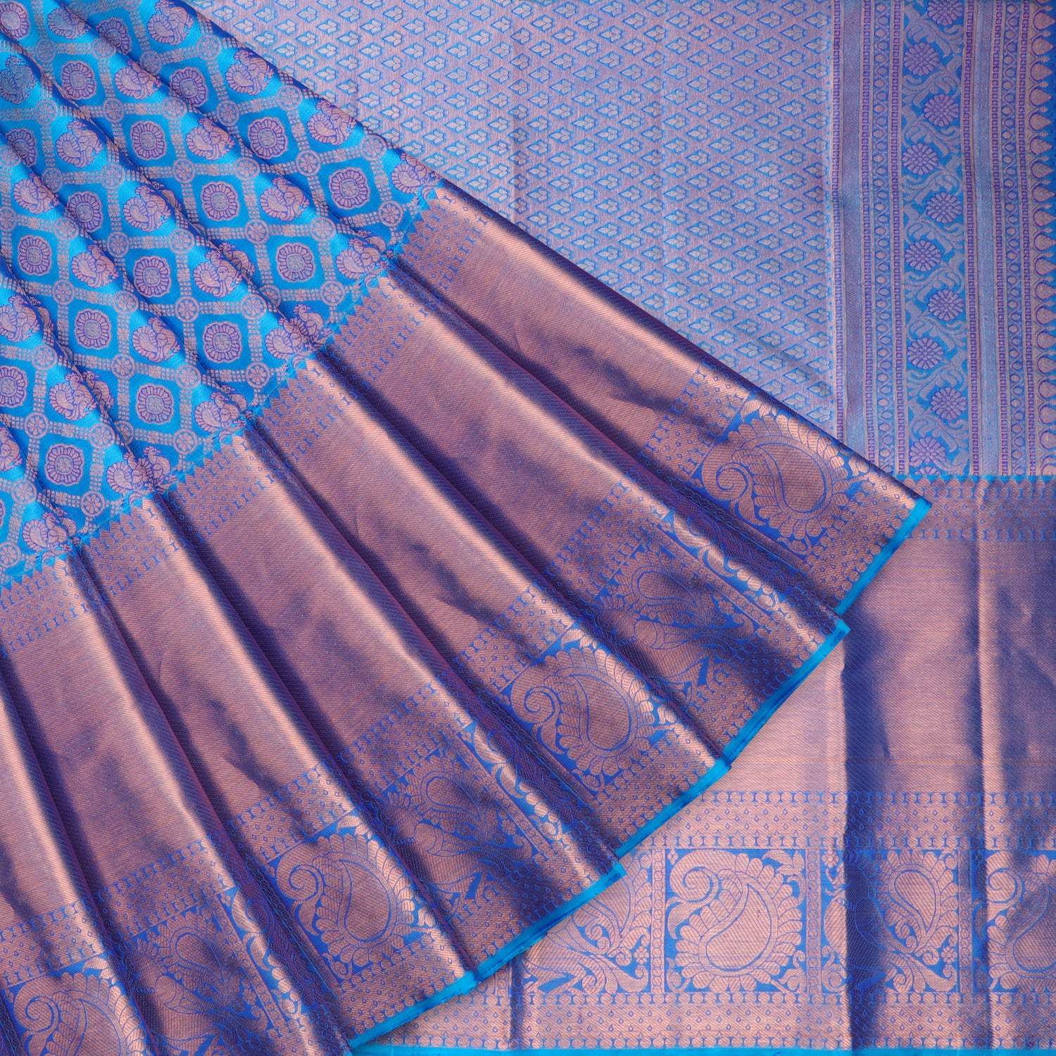 Vibrant Blue Kanjivaram Silk Saree With Copper Zari - Singhania's