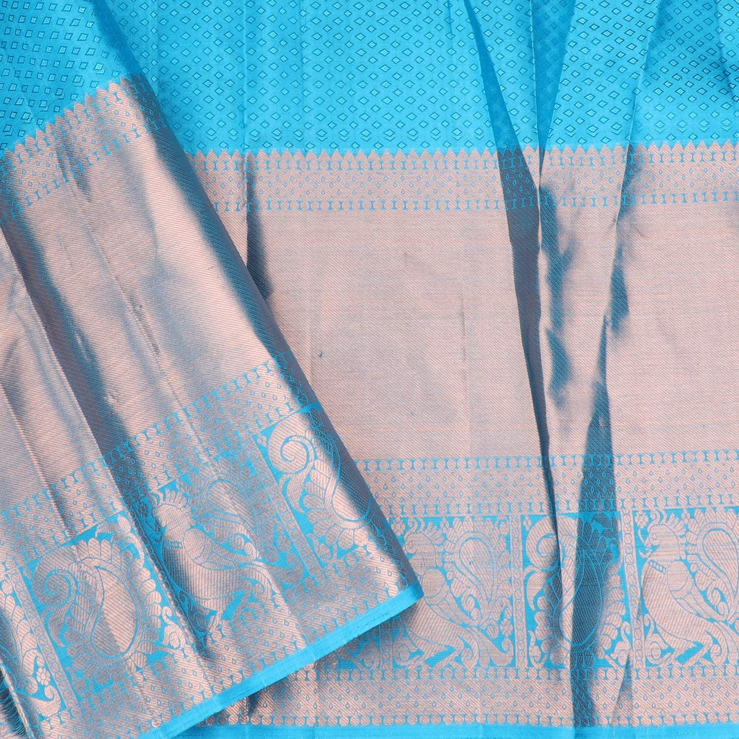 Blue Kanjivaram Silk Saree With Floral And Mayil Motifs - Singhania's
