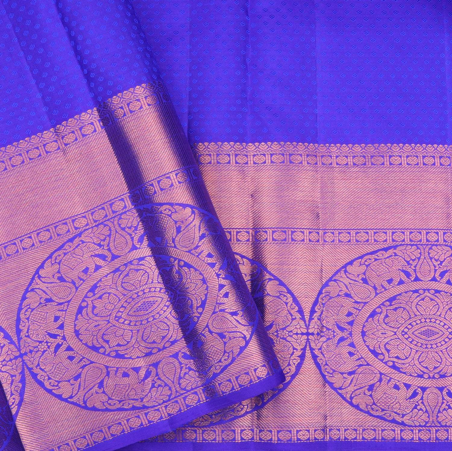 Blue Kanjivaram Silk Saree With Copper Zari - Singhania's