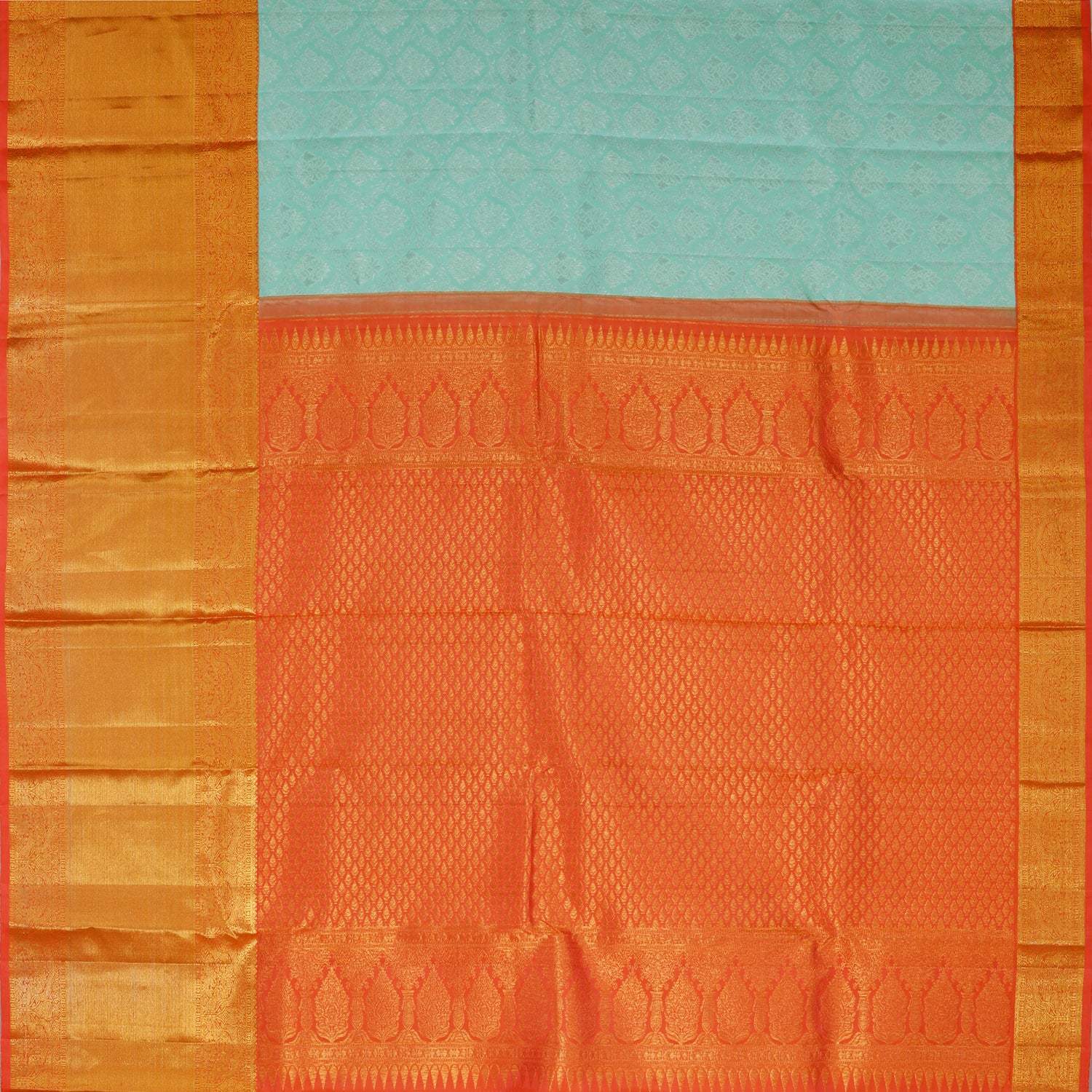 Light Blue Kanjivaram Silk Saree With Silver Zari - Singhania's
