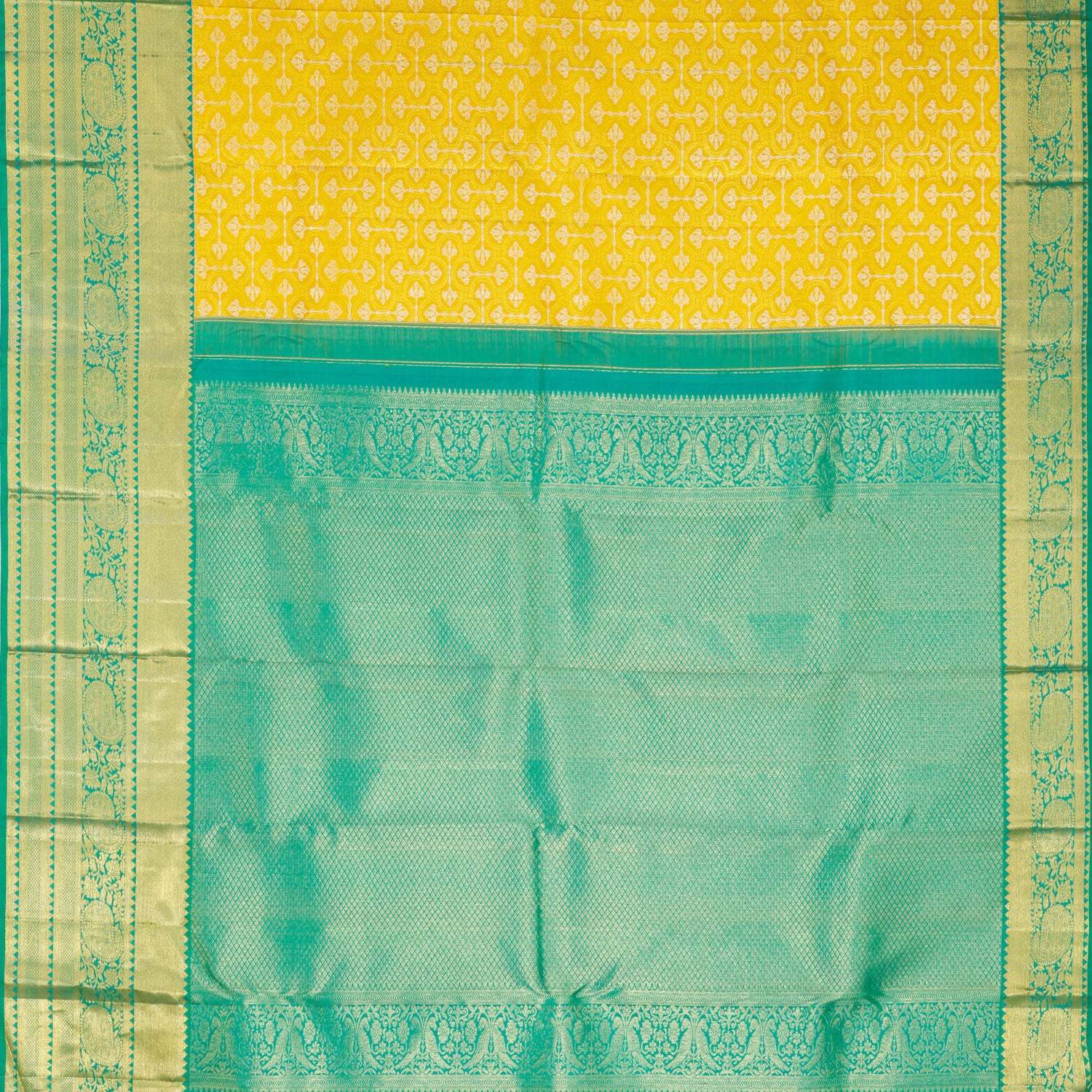 Mango Yellow Kanjivaram Silk Saree With Floral Pattern - Singhania's