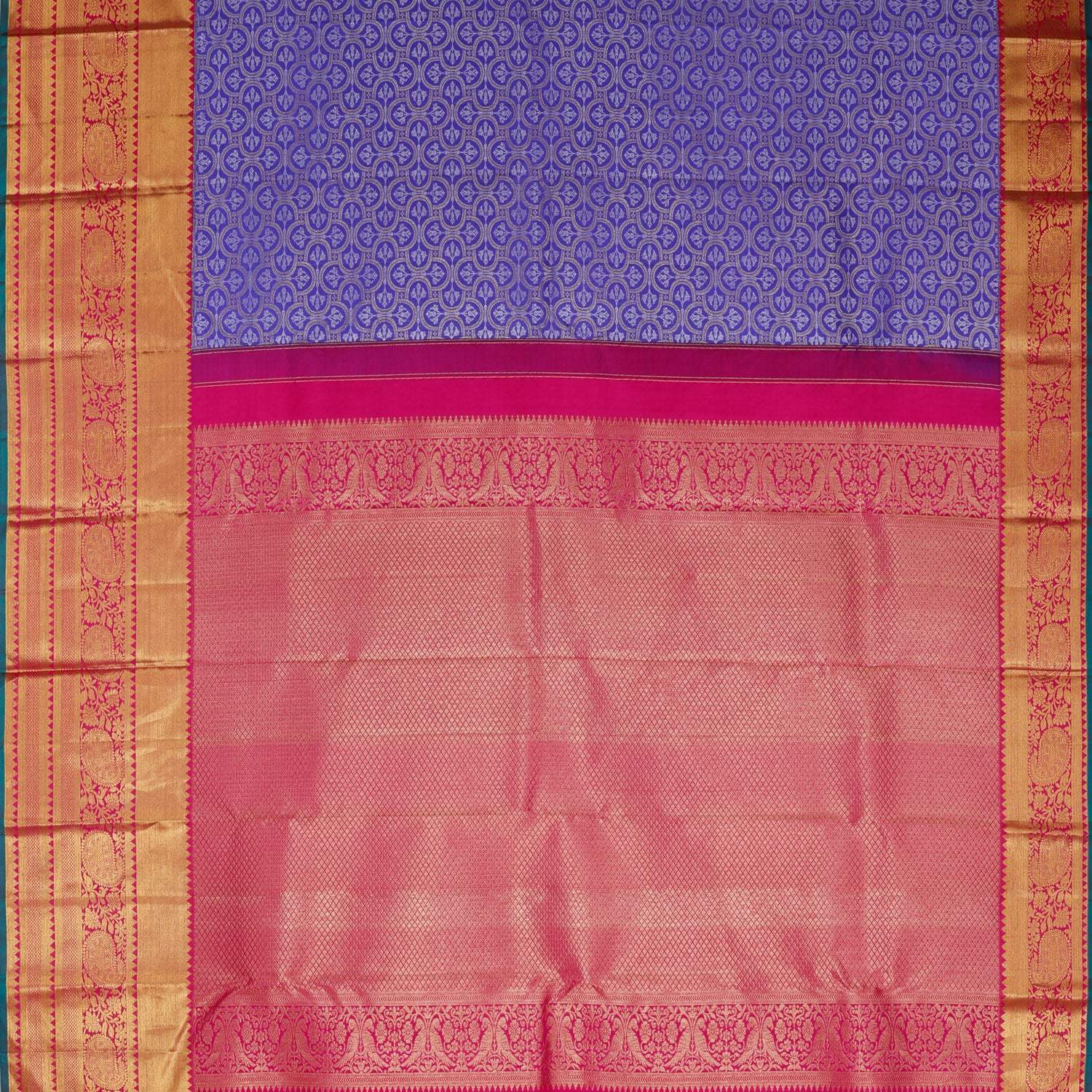 Blue Violet Kanjivaram Silk Saree With Floral Motif Pattern - Singhania's