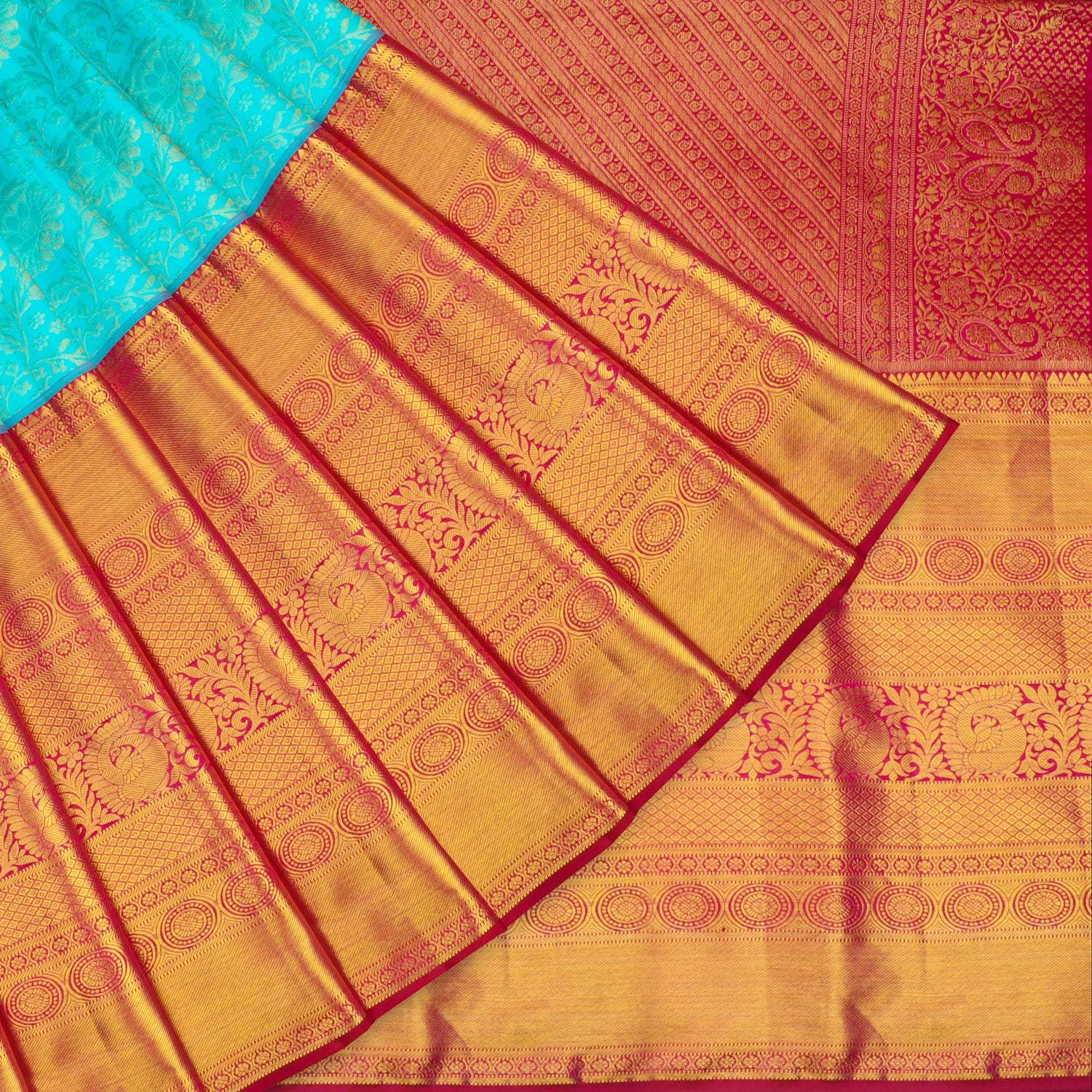 Blue Kanjivaram Silk Saree With Floral Motif Pattern - Singhania's