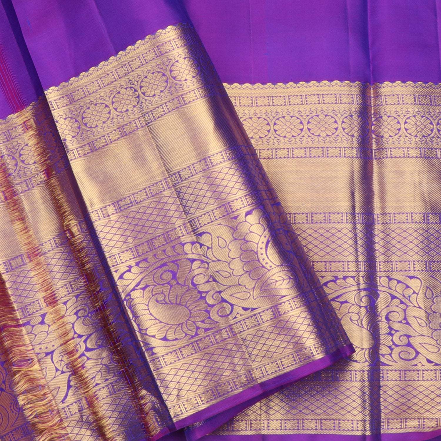 Cerulean Blue Kanjivaram Silk Saree With Jaal Design - Singhania's