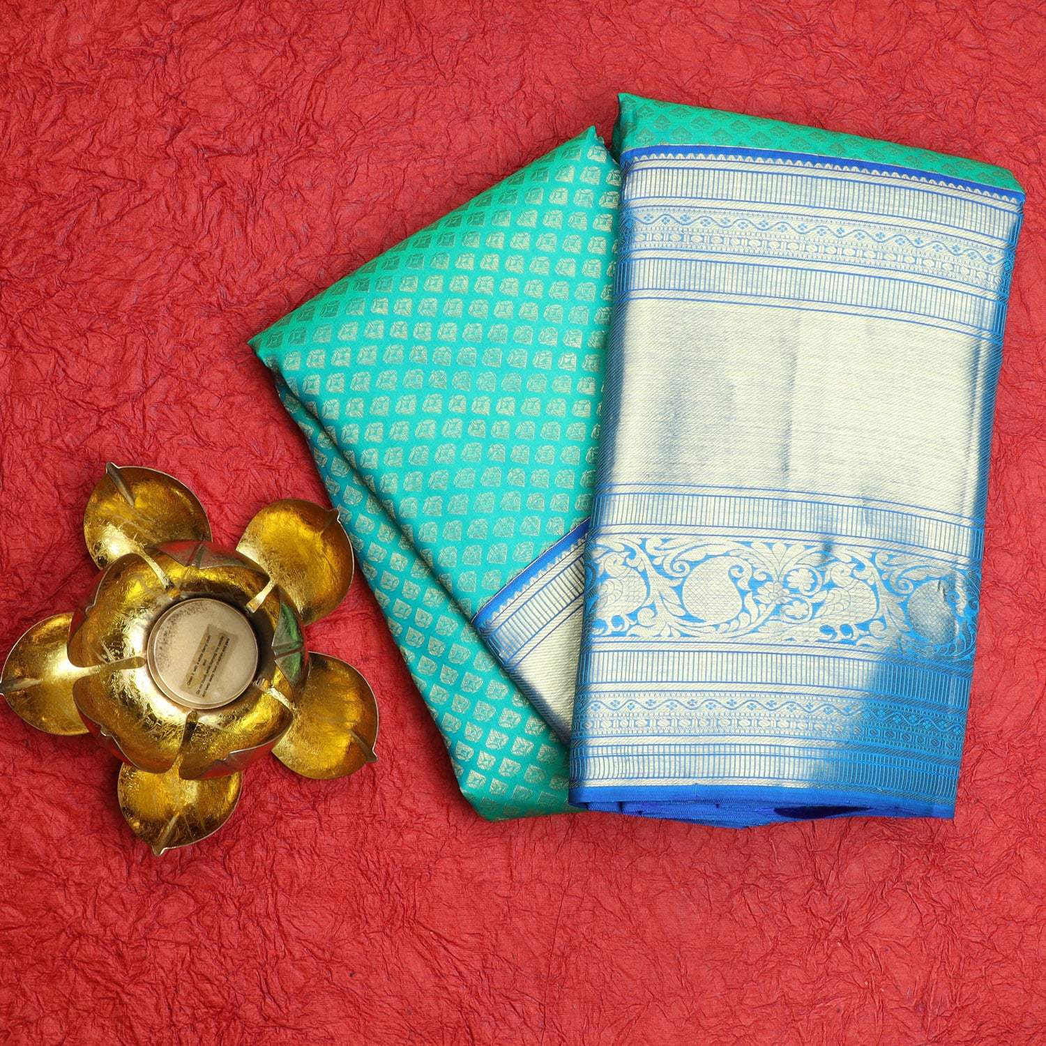 Blue Kanjivaram Silk Saree With Tiny Floral Buttis - Singhania's