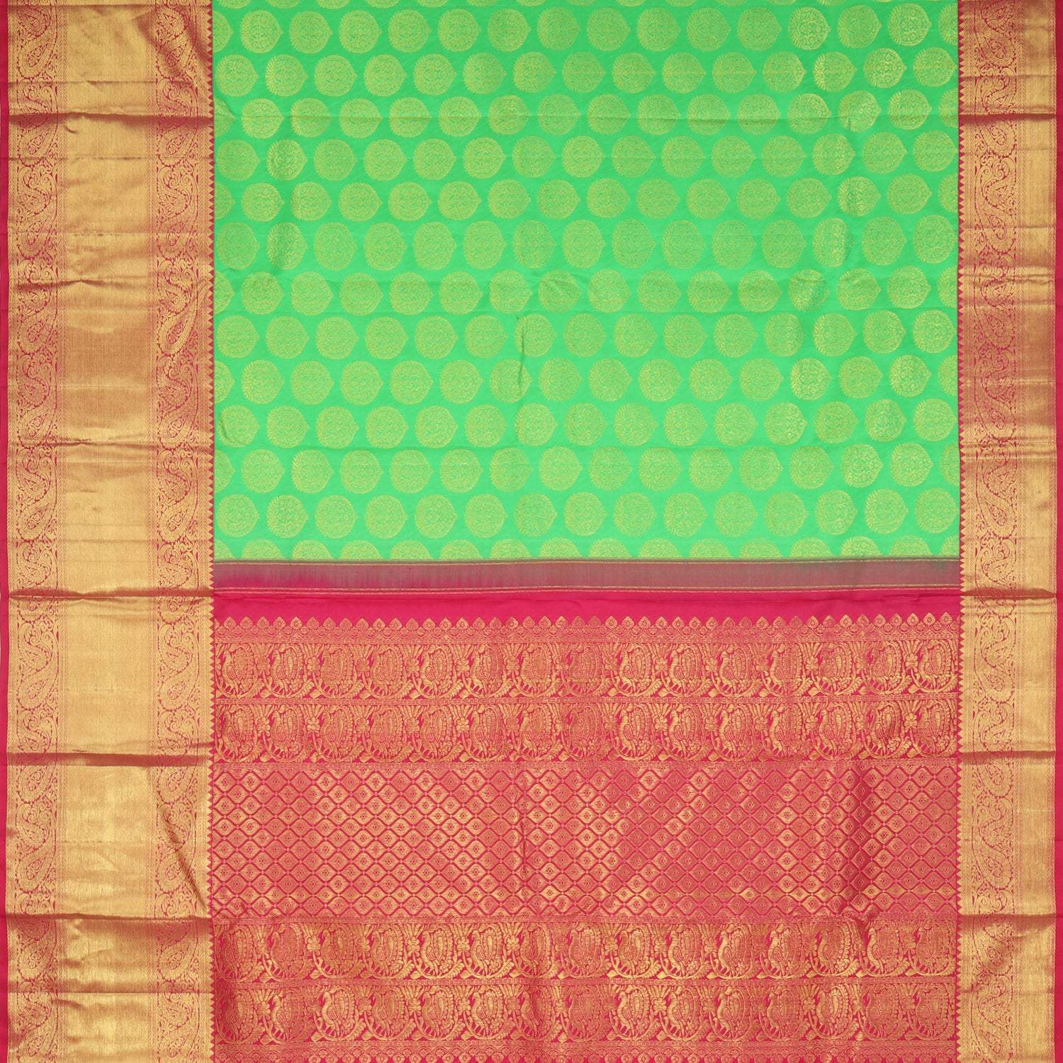 Green Kanjivaram Silk Saree With Floral Buttas - Singhania's