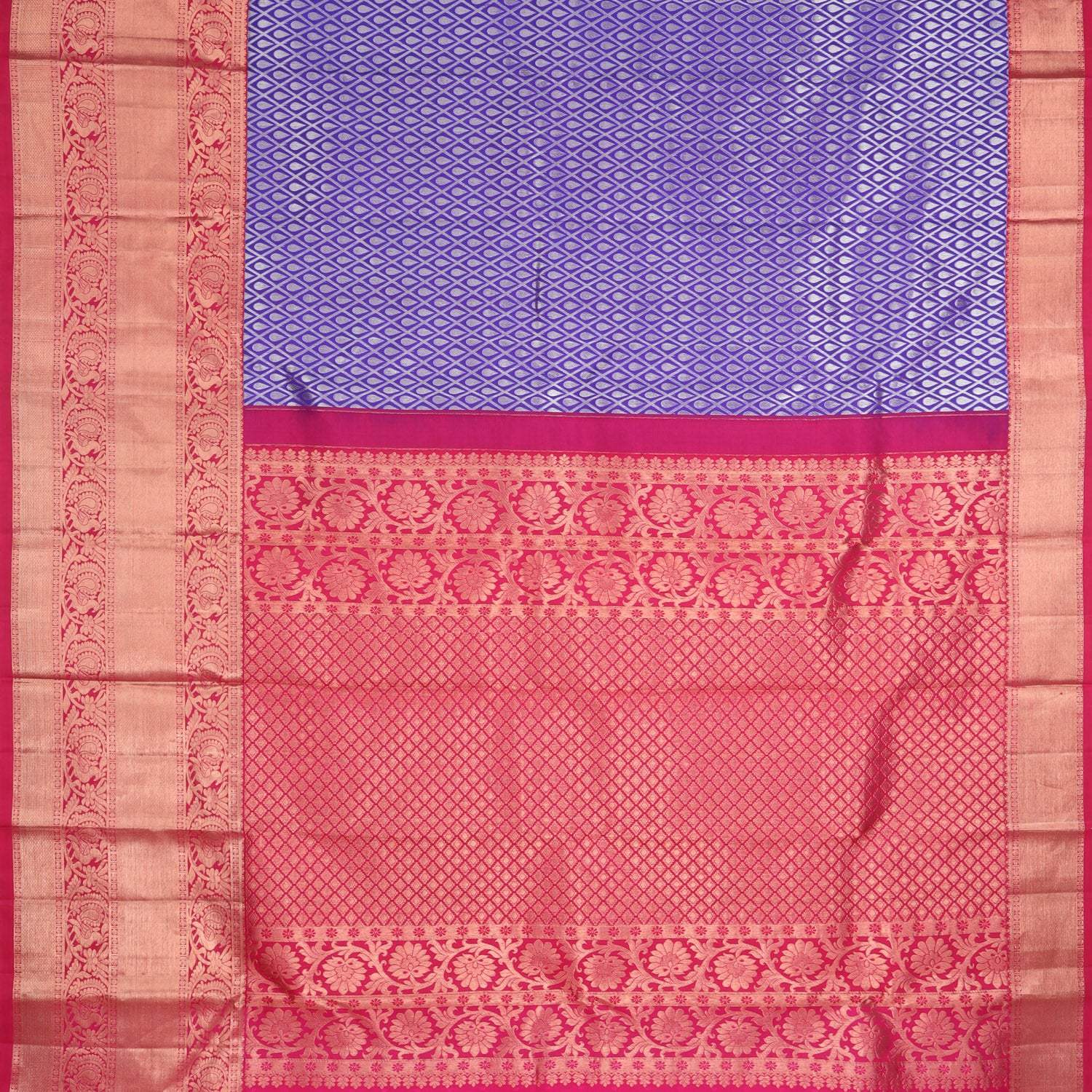 Dark Violet Kanjivaram Silk Saree With Buttis - Singhania's