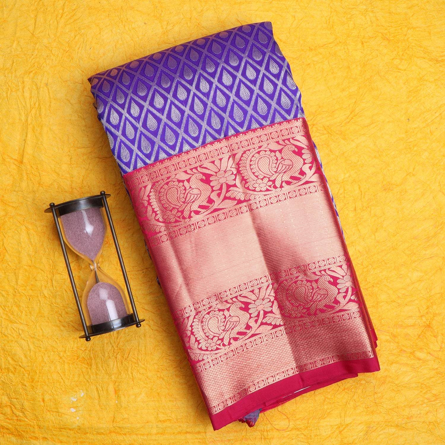 Dark Violet Kanjivaram Silk Saree With Buttis - Singhania's