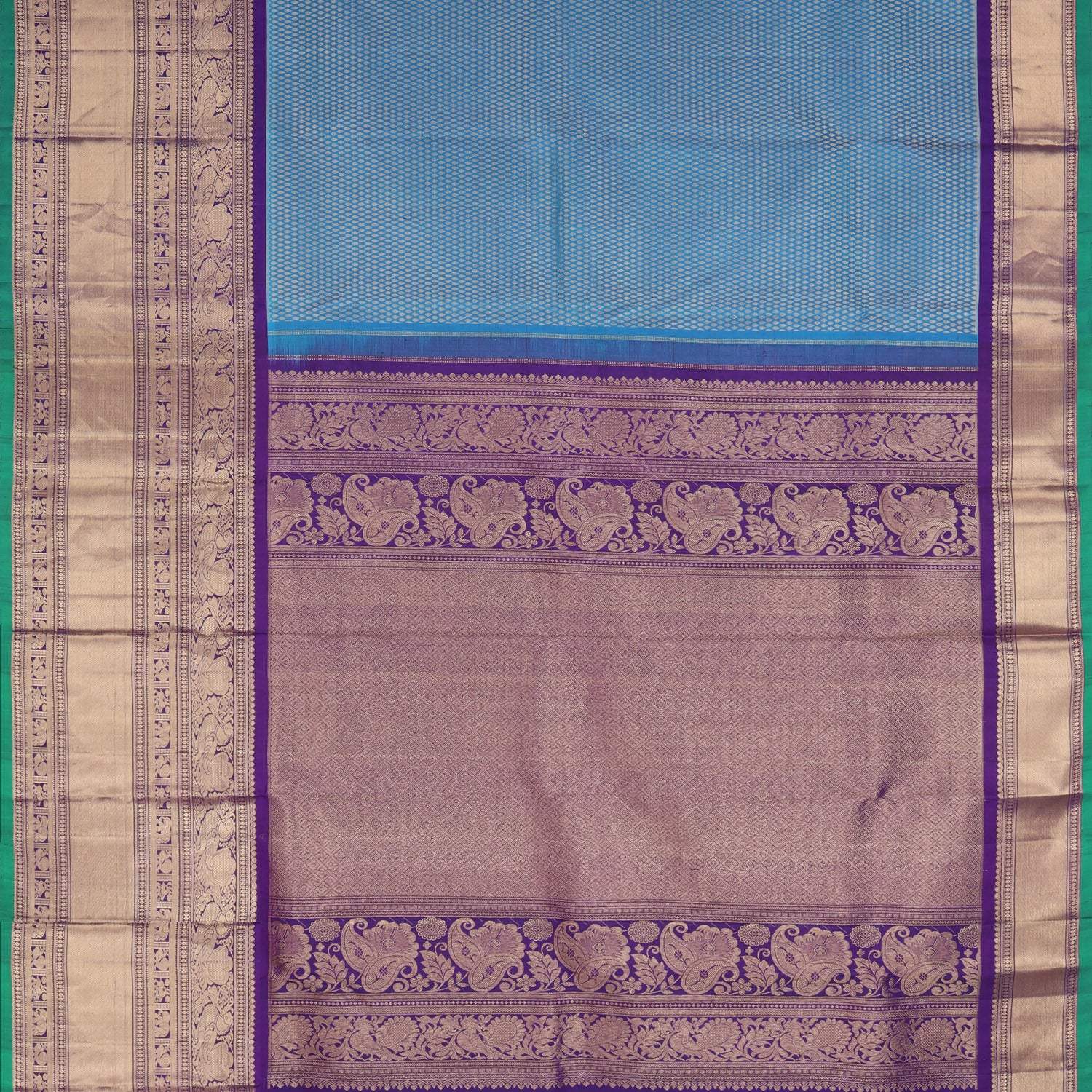 Blue Kanjivaram Silk Saree With Floral Buttis - Singhania's
