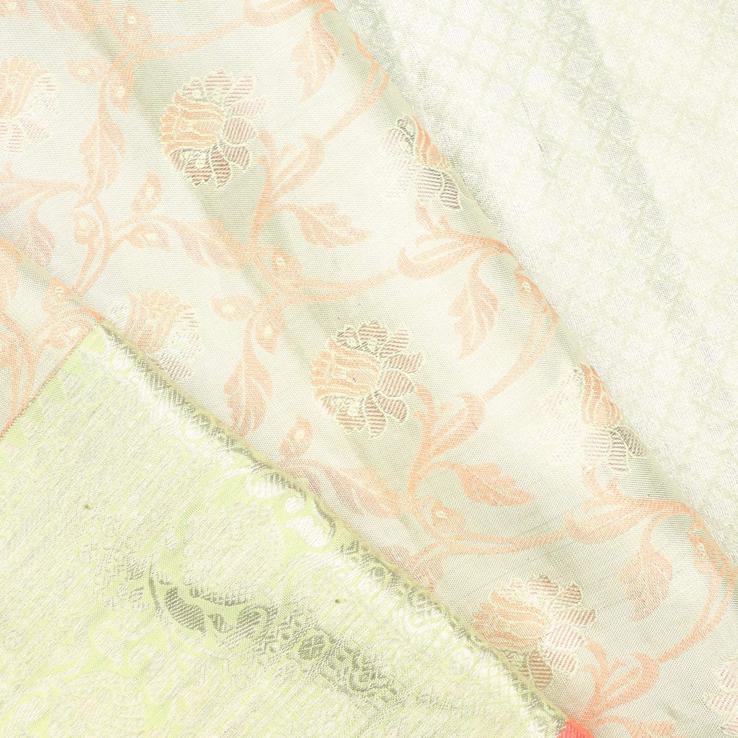 Pearl White Kanjivaram Silk Saree With Floral Pattern - Singhania's