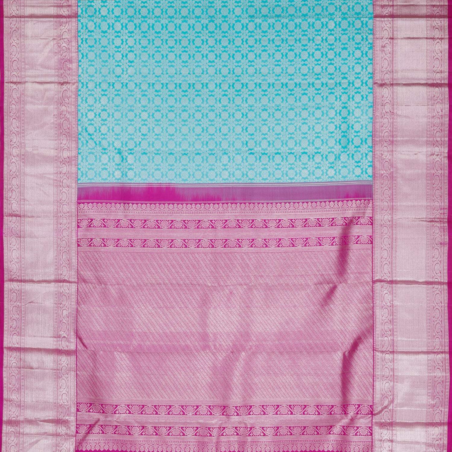Blue Kanjivaram Silk Saree With Floral Jaal Design - Singhania's