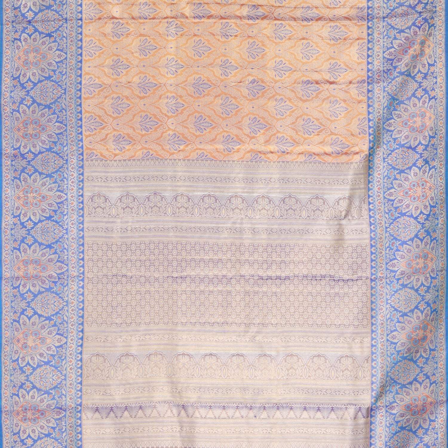 Orange Tissue Kanjivaram Silk Saree With Floral Motif Pattern - Singhania's