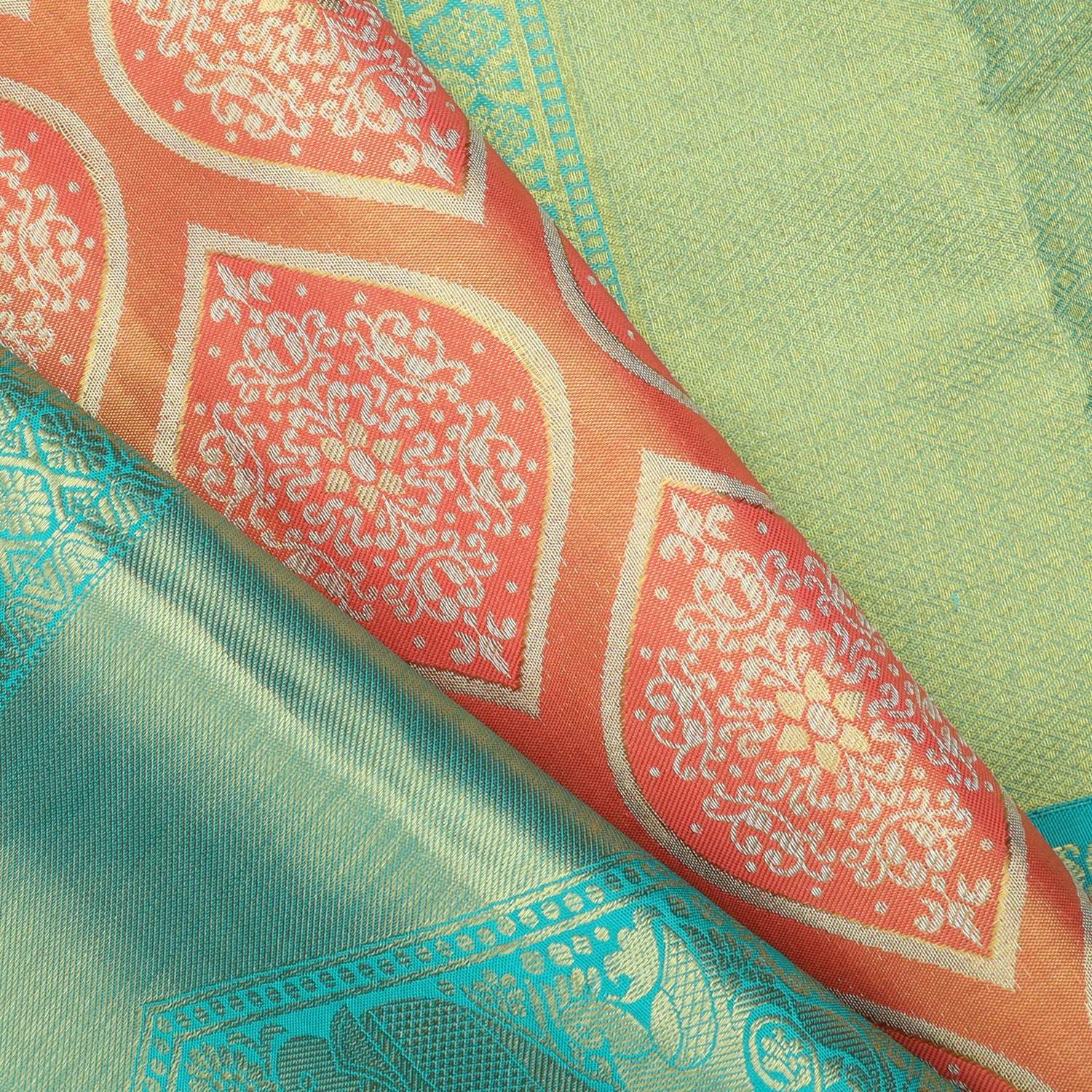Orange Tissue Kanjivaram Silk Saree With Floral Motifs - Singhania's