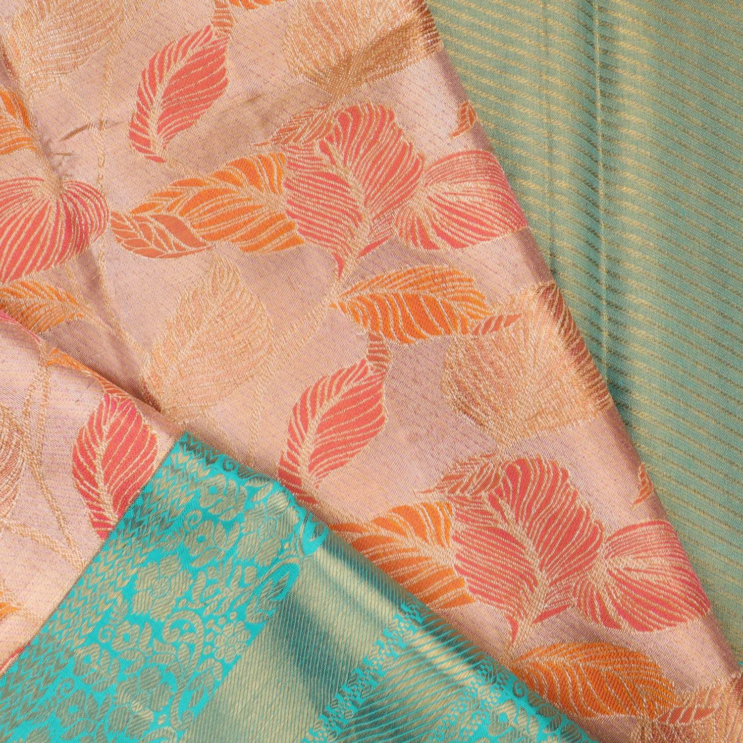 Light Gold Tissue Kanjivaram Silk Saree With Leaf Motifs - Singhania's