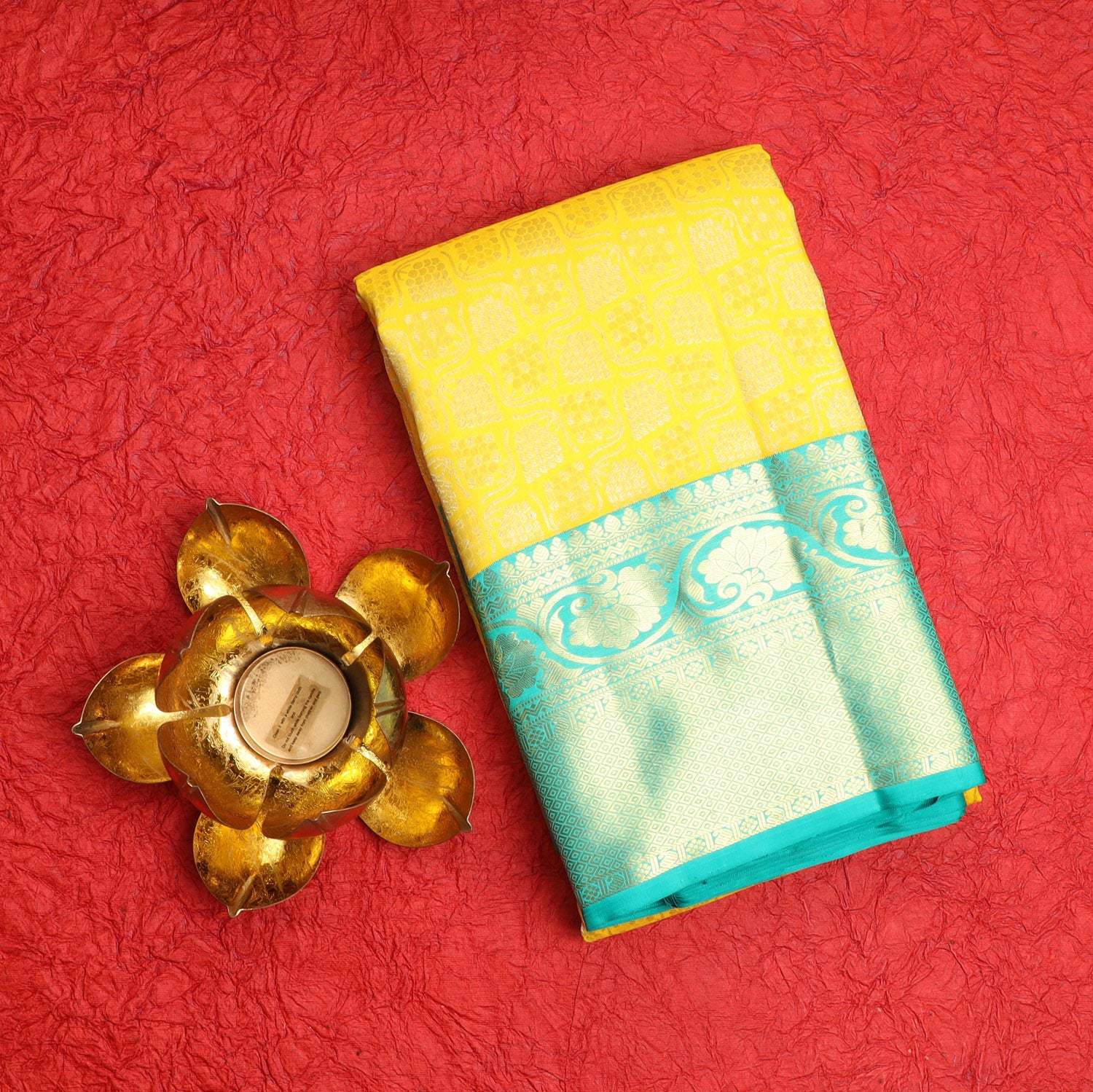 Bright Yellow Kanjivaram Silk Saree With Floral Motifs - Singhania's