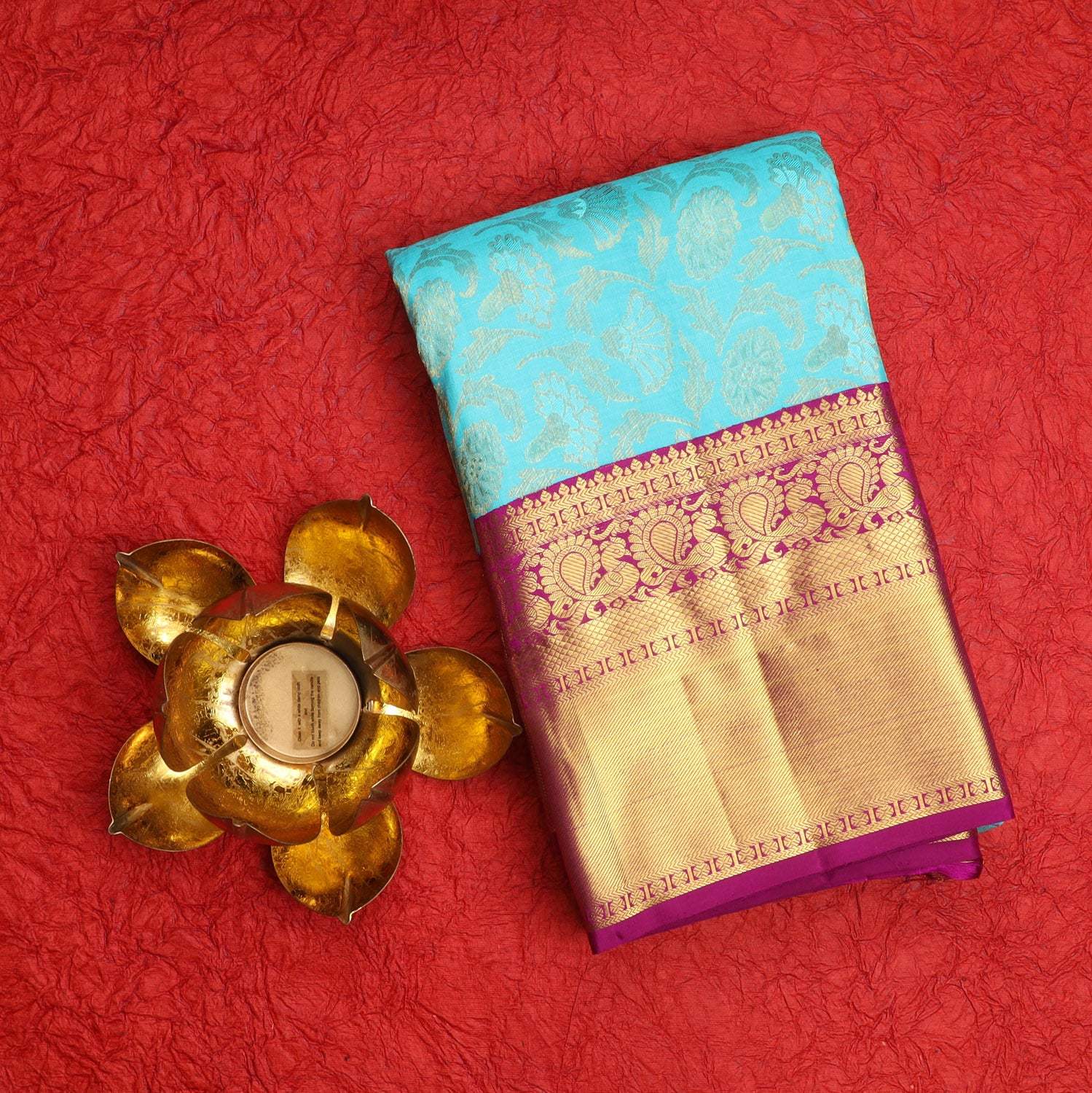 Blue Kanjivaram Silk Saree With Floral Pattern - Singhania's