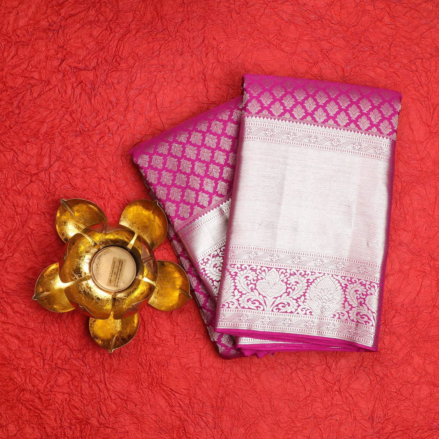 Deep Pink Kanjivaram Silk Saree With Floral Buttis - Singhania's