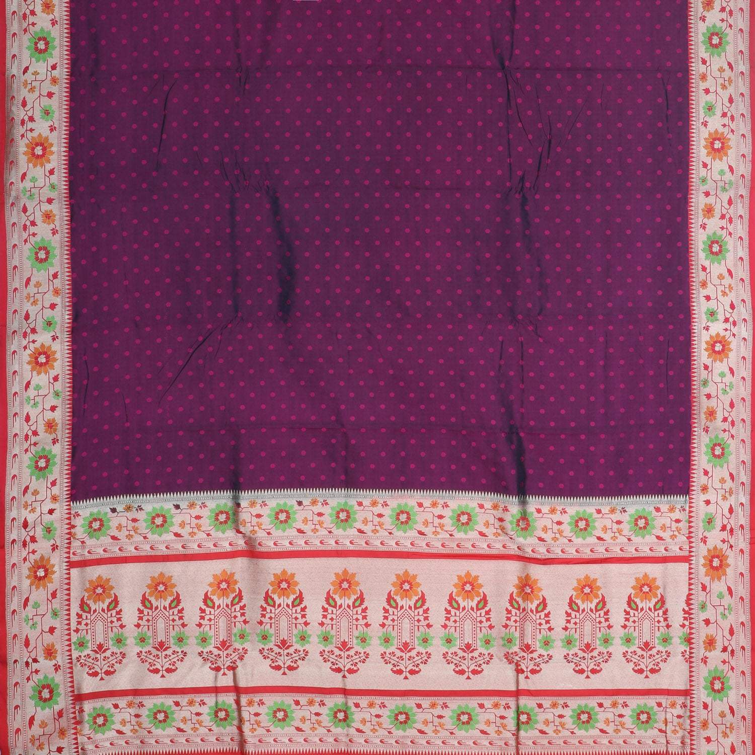Tyrian Purple Banarasi Silk Saree With Floral Buttis - Singhania's