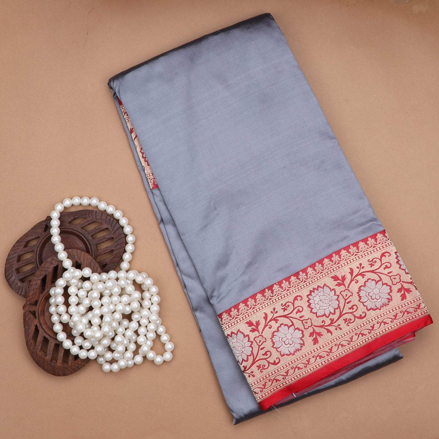 Bluish Gray Banarasi Silk Saree - Singhania's