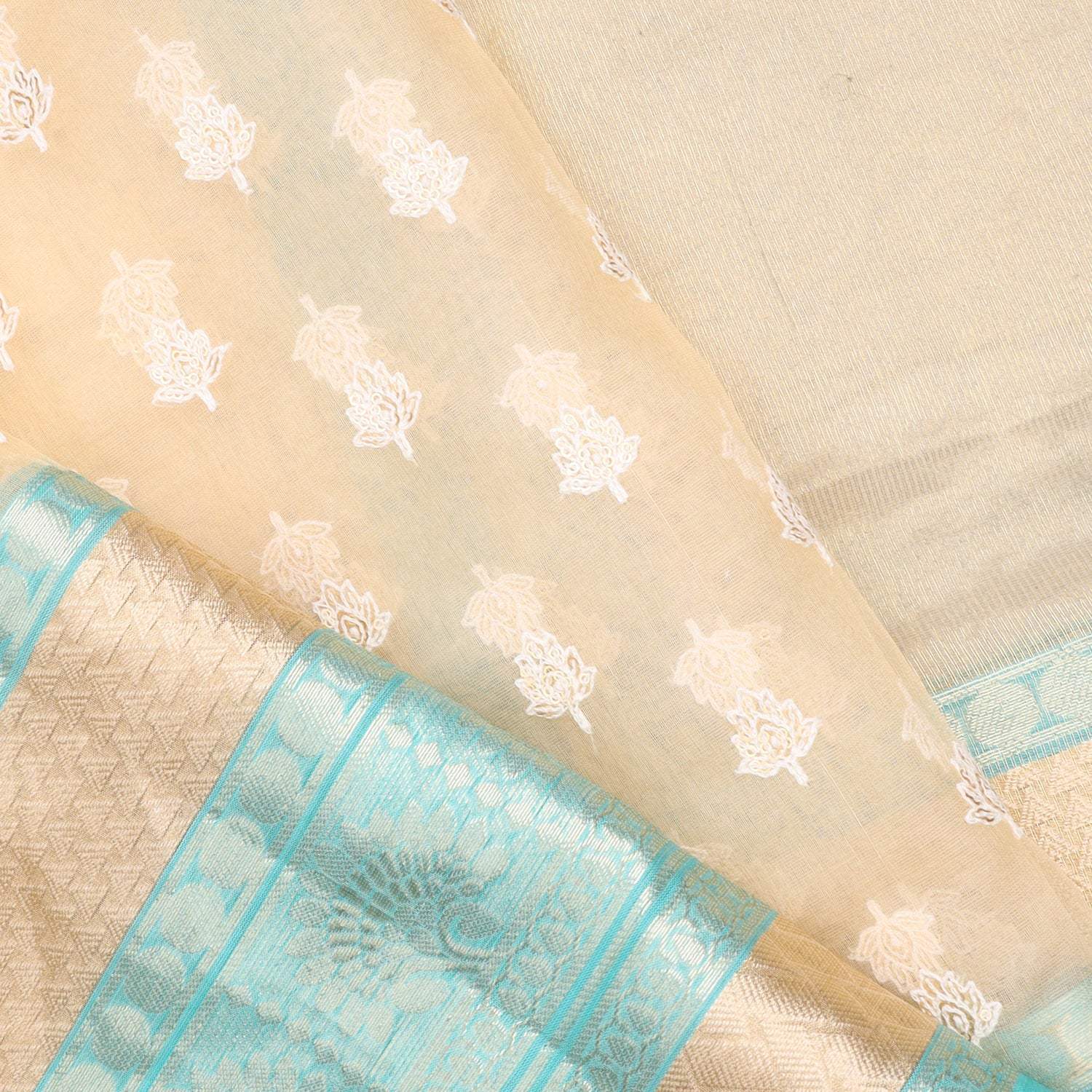 Pastel Peach Organza Saree With Floral Embroidery - Singhania's