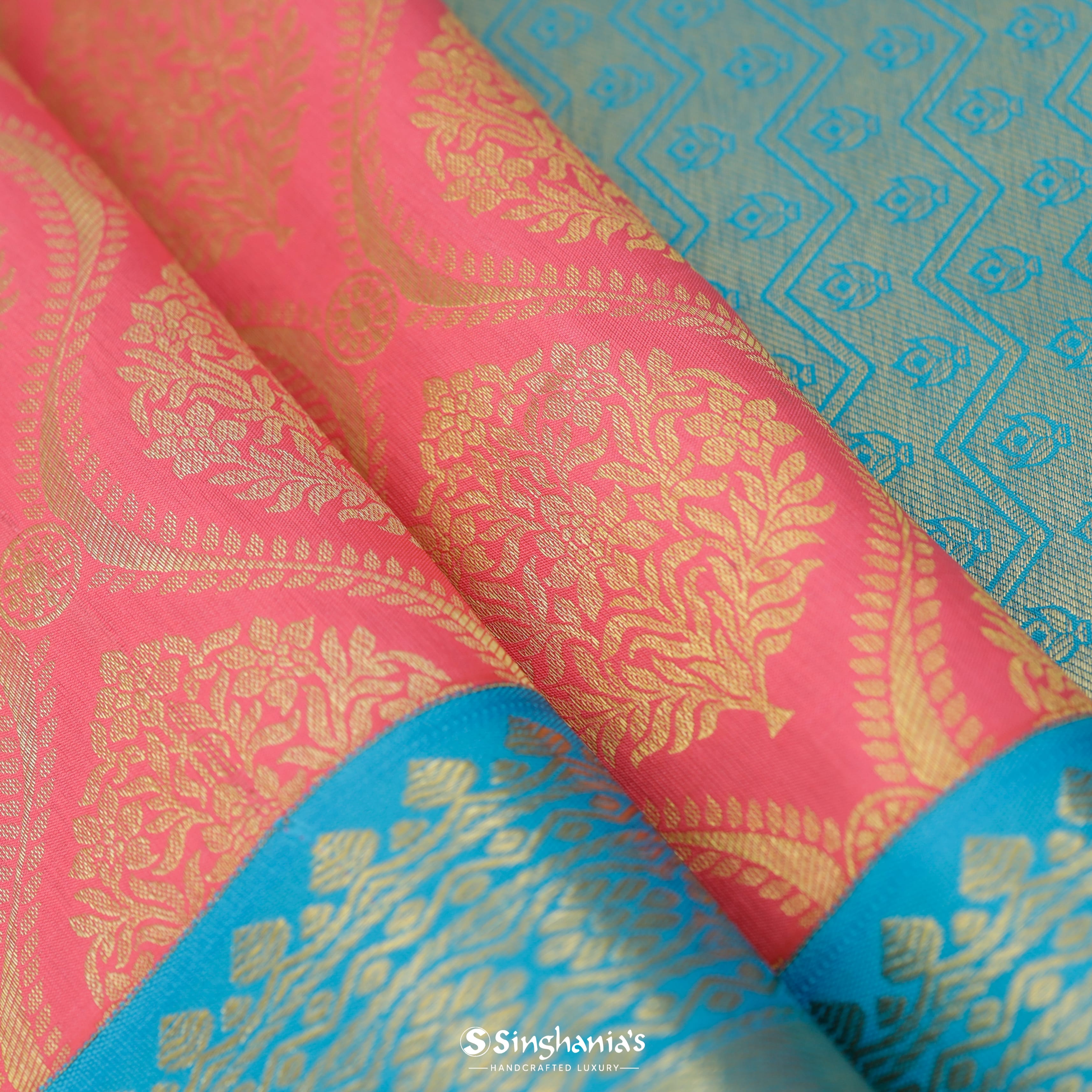 Blush Pink Silk Kanjivaram Saree With Floral Jaal Design