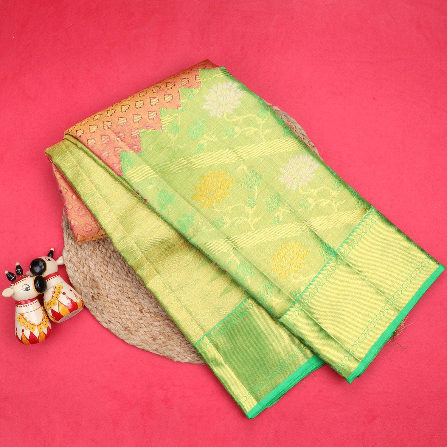 Red Tissue Kanjivaram Silk Saree With Tiny Buttis - Singhania's