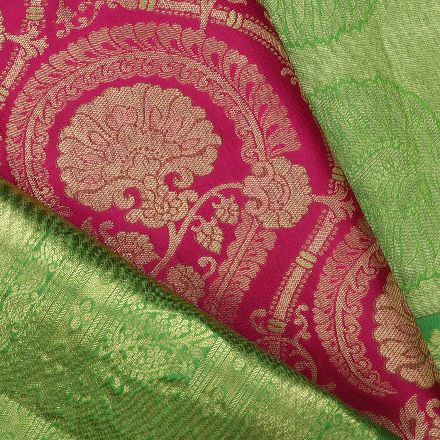 Rani Pink Kanjeevaram Silk Saree With Floral Jaal Pattern - Singhania's