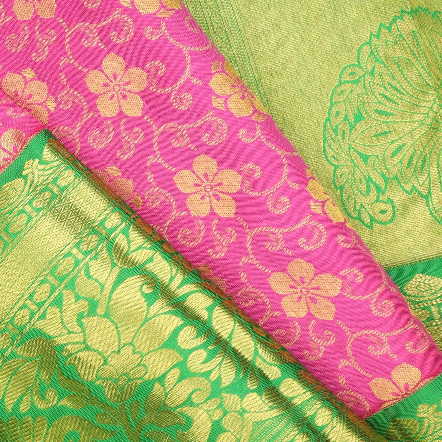 Fuschia Pink Kanjivaram Silk Saree With Floral Motif Pattern - Singhania's