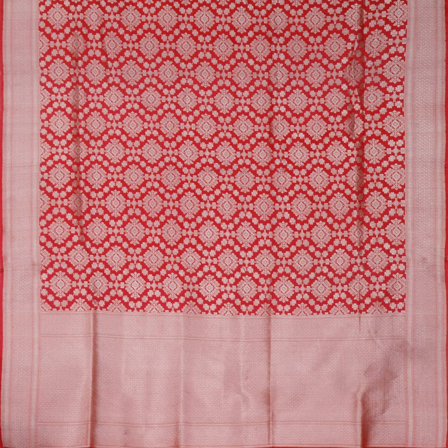 Red Banarasi Silk Saree With Floral Pattern - Singhania's