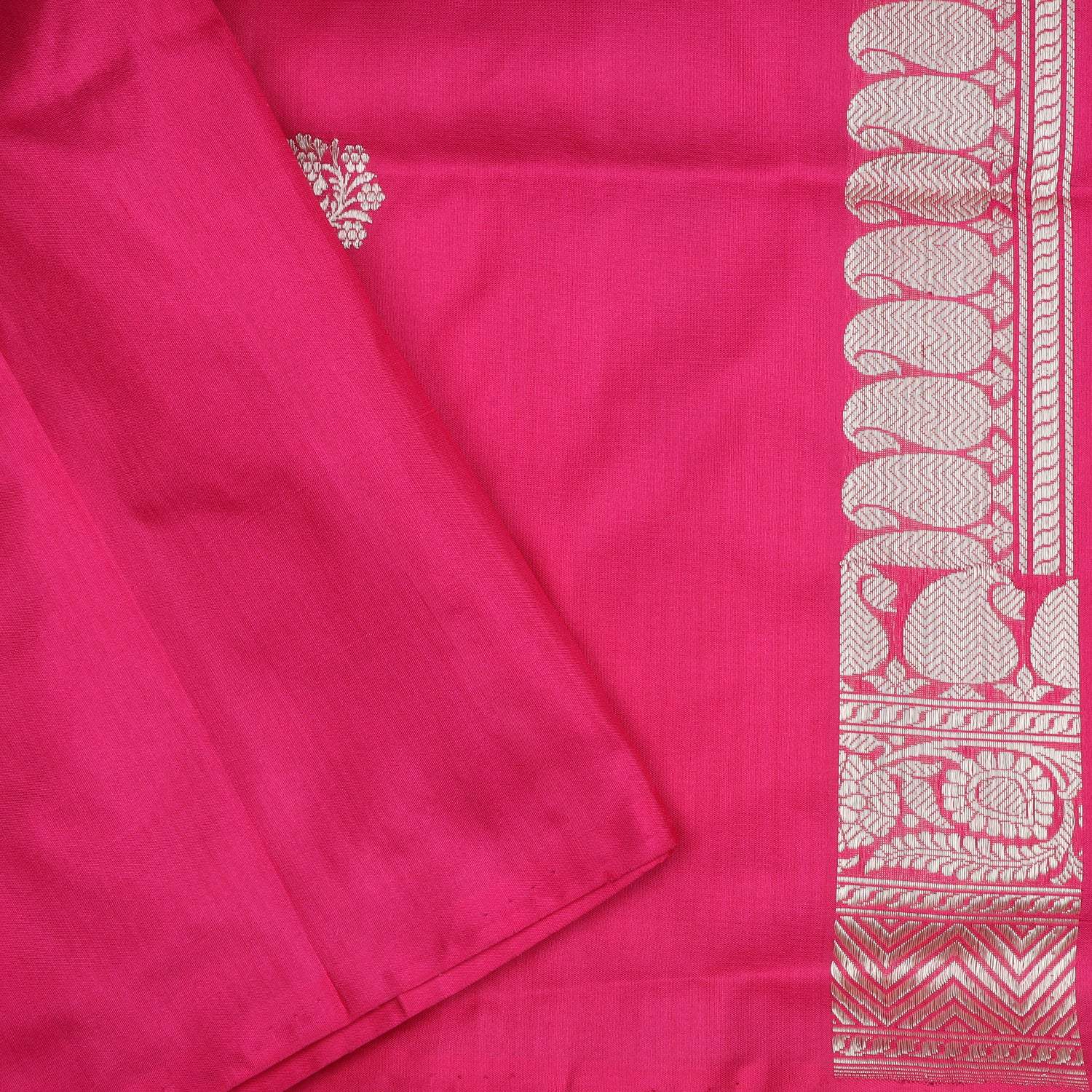 Pink Banarasi Silk Saree With Fern Motifs - Singhania's